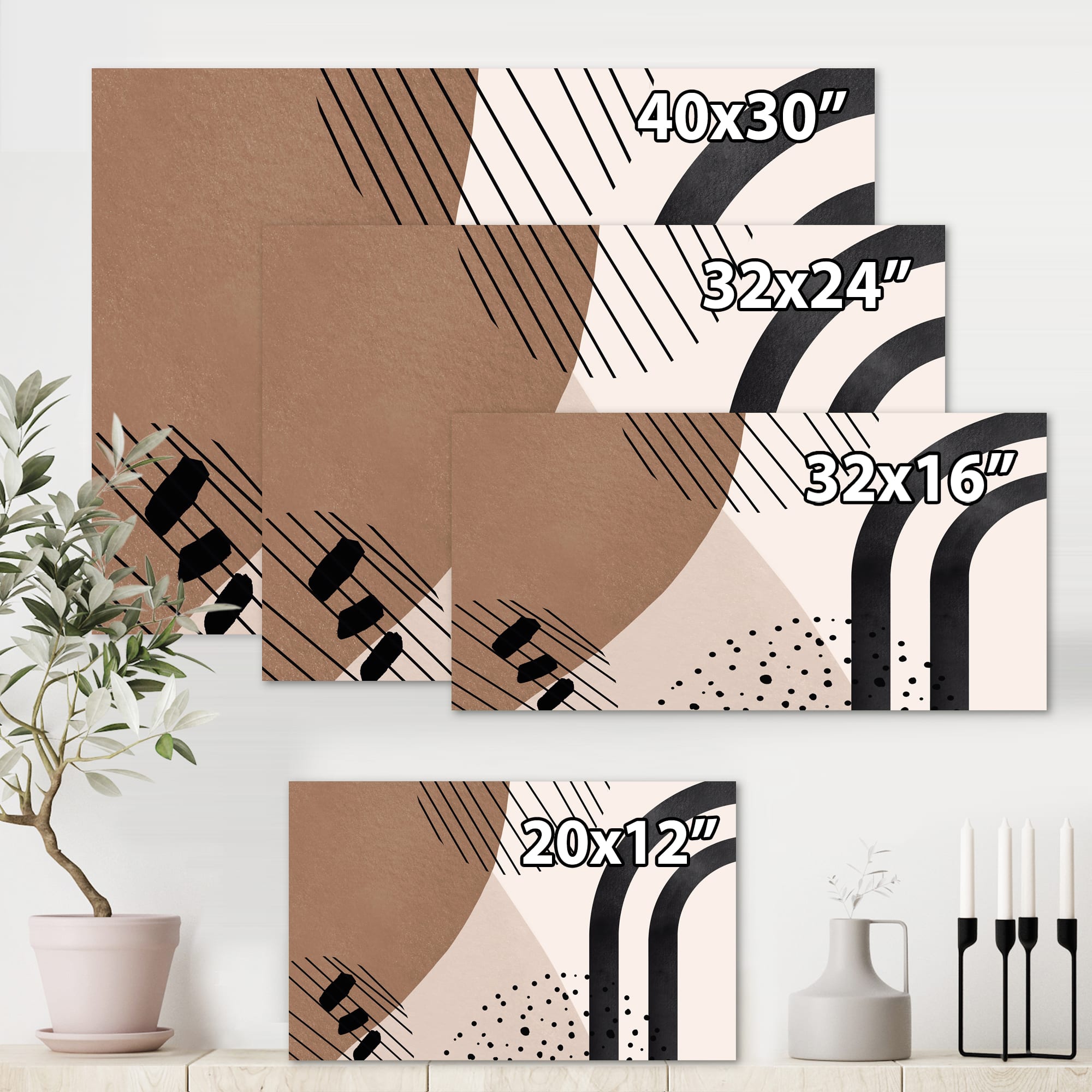 Designart - Abstract Shapes in Terracotta and Ivory Shapes I - Modern Canvas Wall Art Print