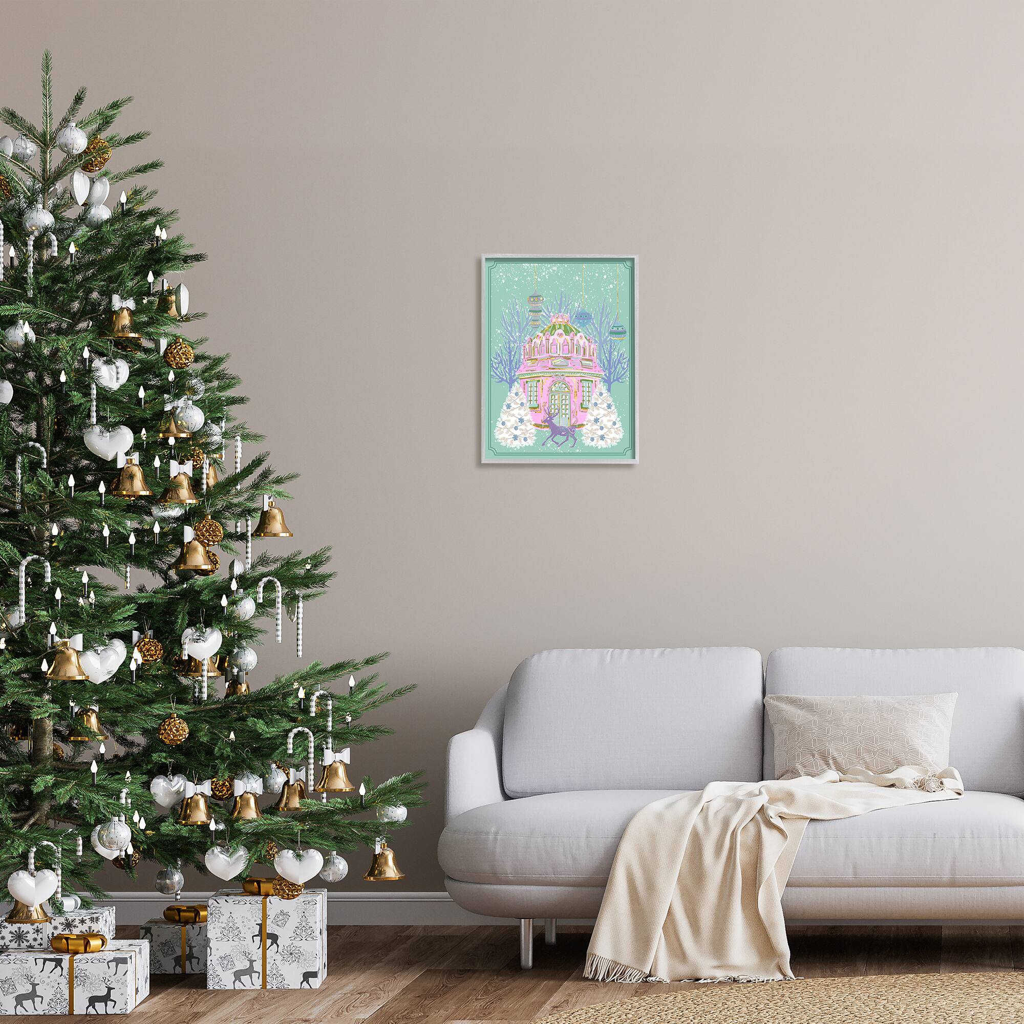 Stupell Industries Vintage Pastel Holiday Reindeer Framed Giclee Art