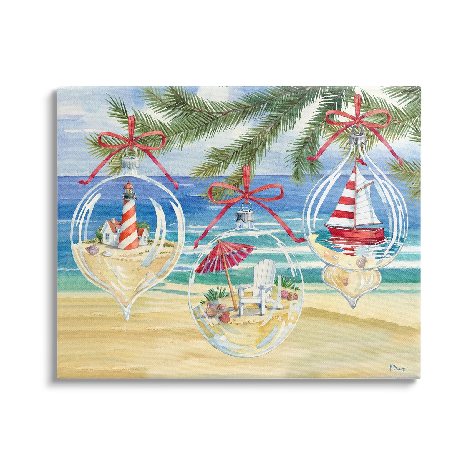 Stupell Industries Coastal Christmas Ornaments Canvas Wall Art