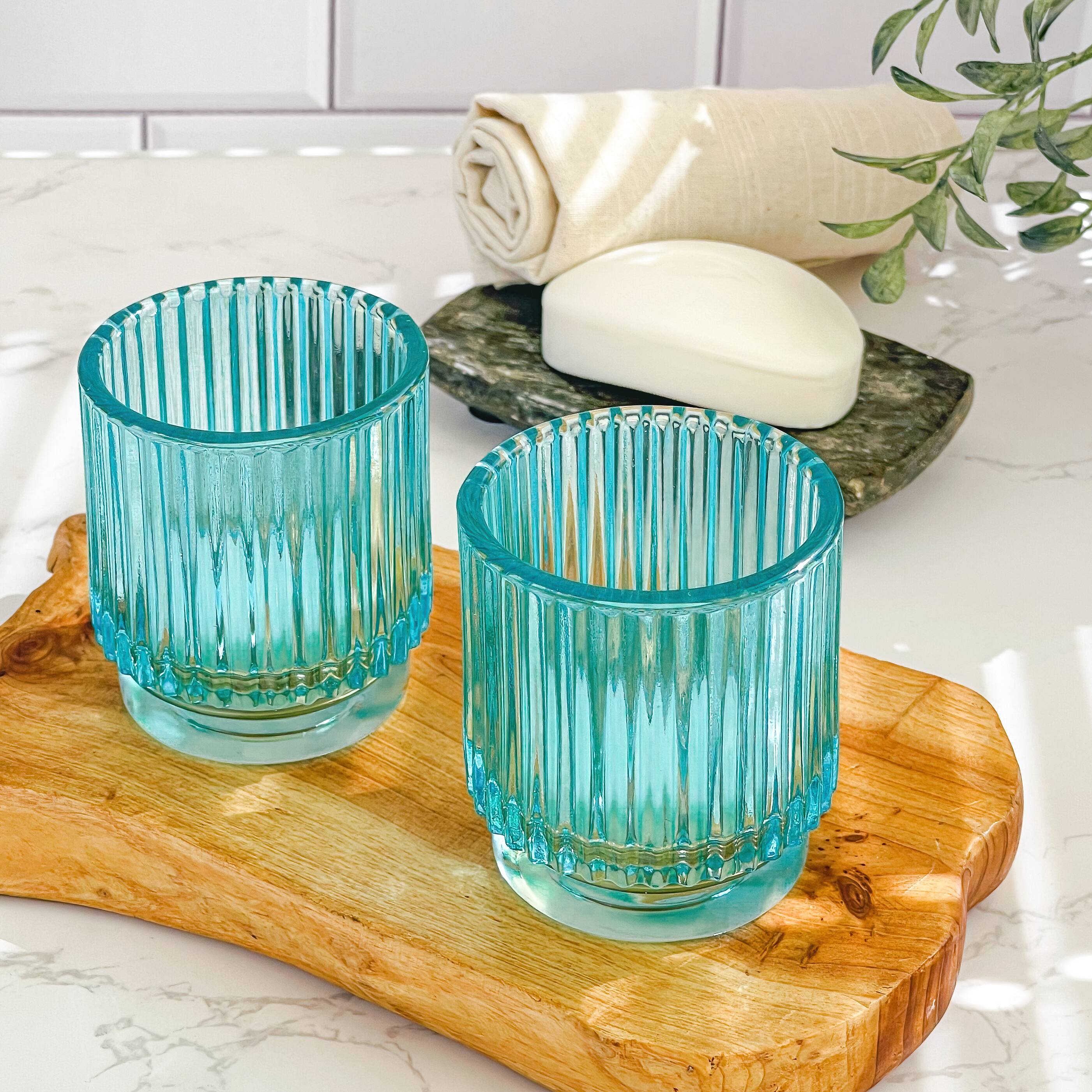Kate Aspen® Ribbed Blue Glass Votive Candle Holder Set