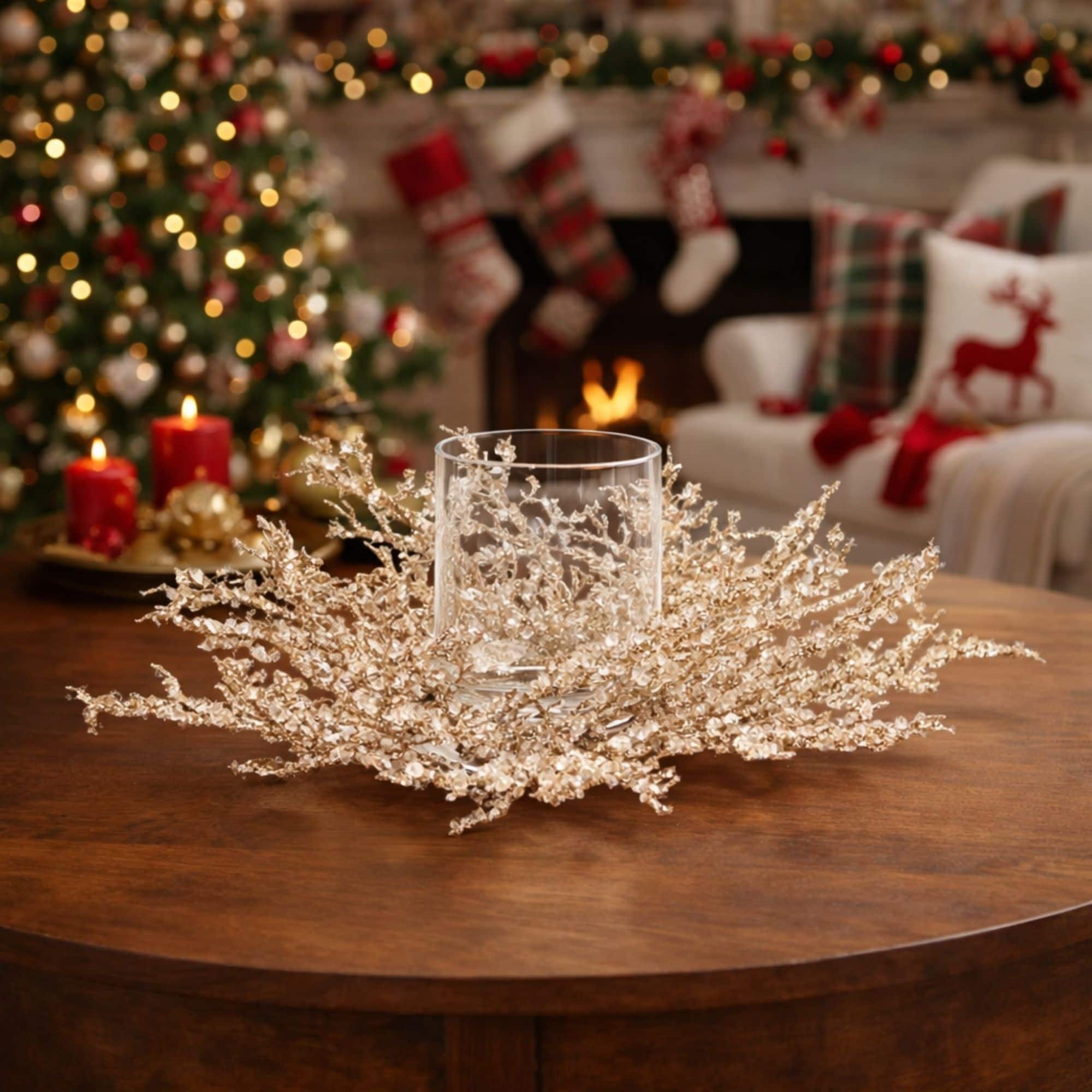 Melrose 16" Icy Pine Candle Holder Centerpiece