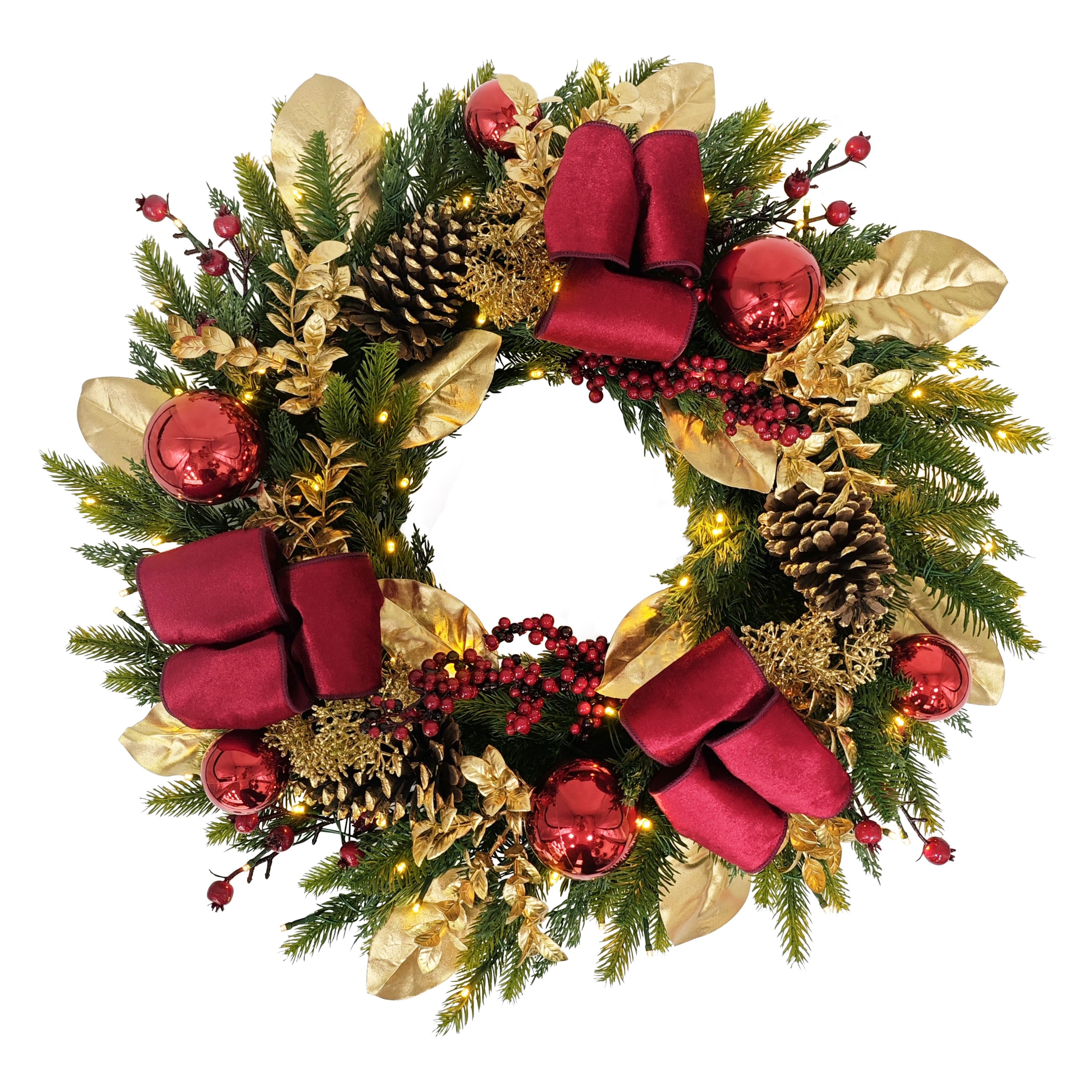 26" Pre-Lit Artificial Adorned Christmas Wreath