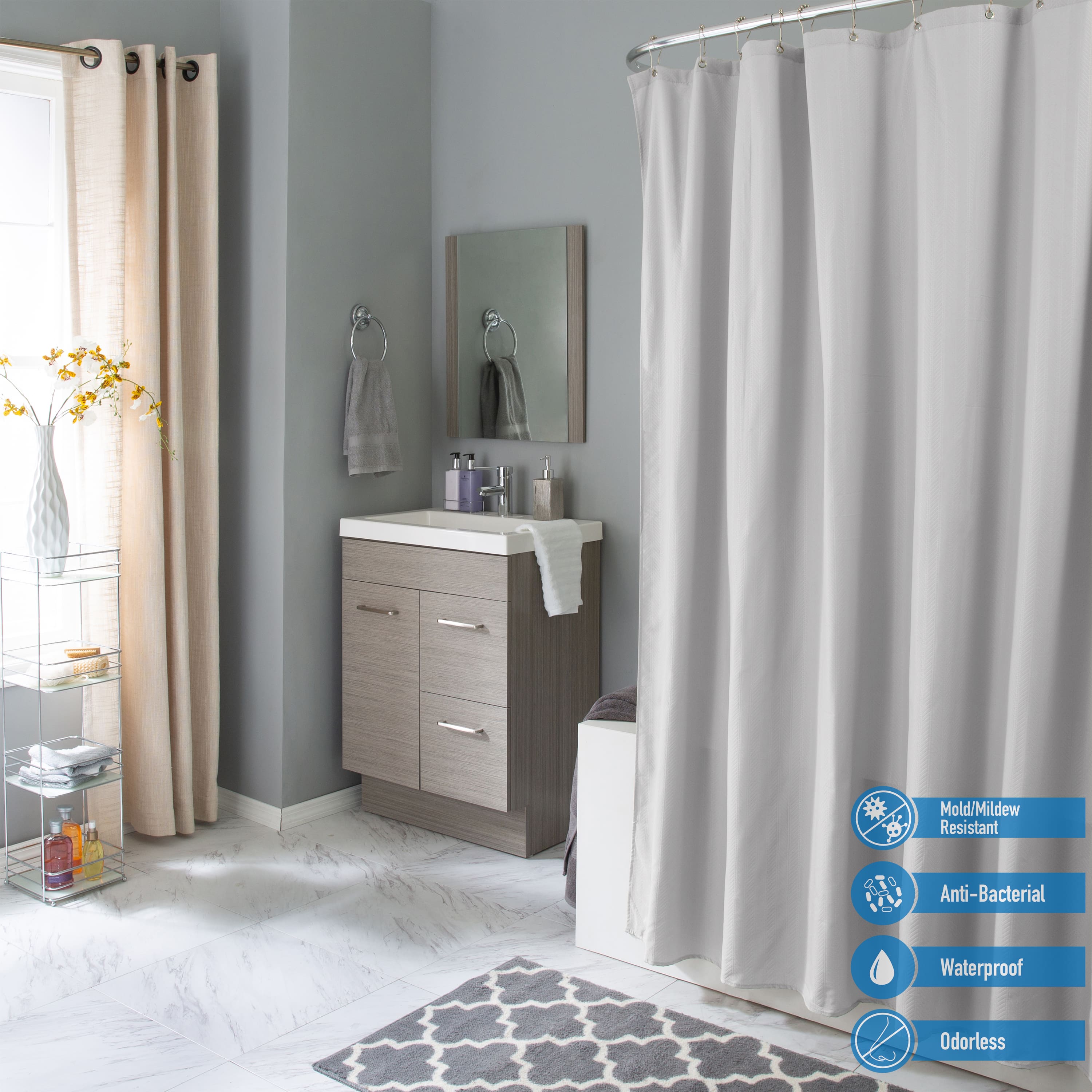 Elle Décor White Soft Touch Waterproof Fabric Shower Curtain Liner