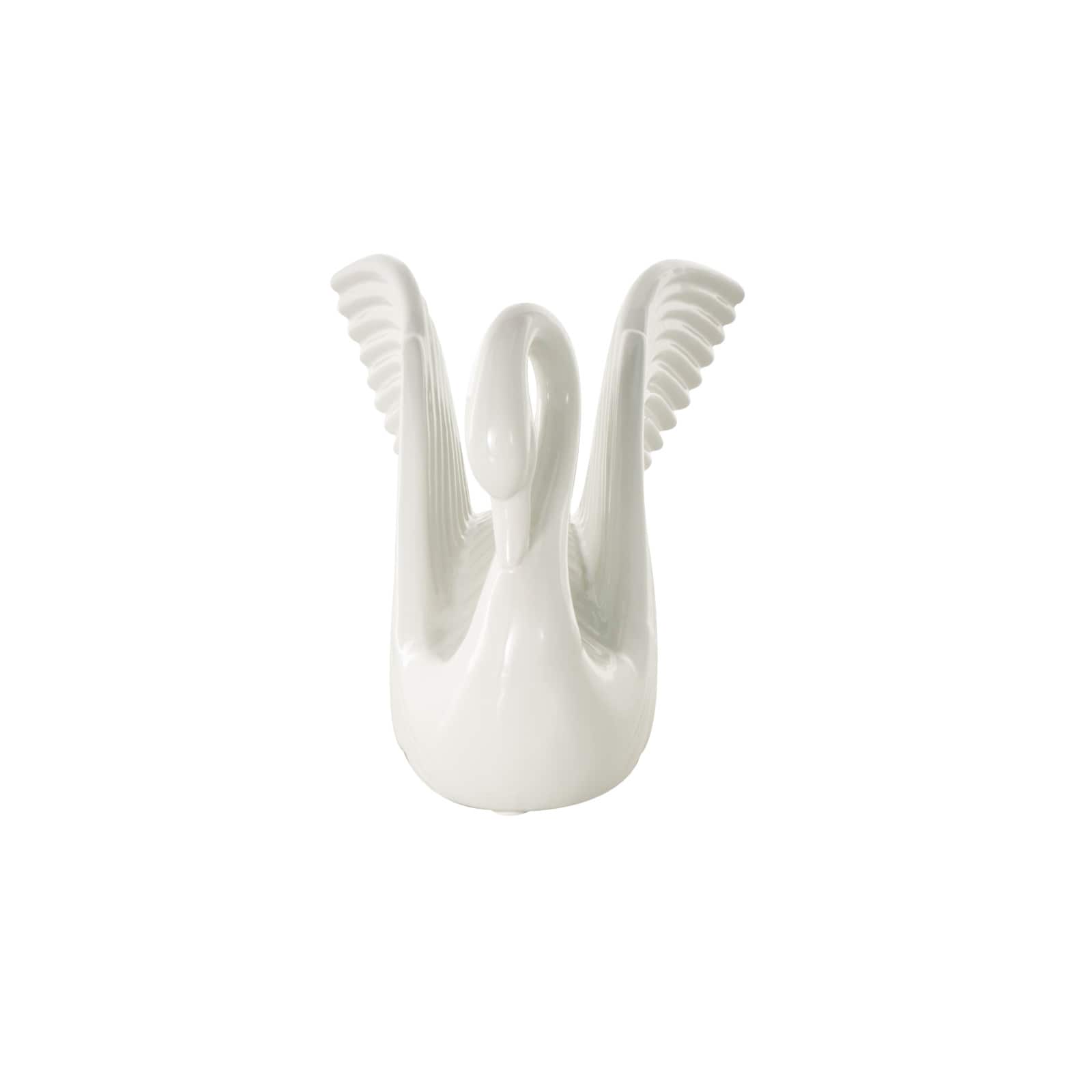 10.5" Ceramic Swan with Textured Grooves Sculpture