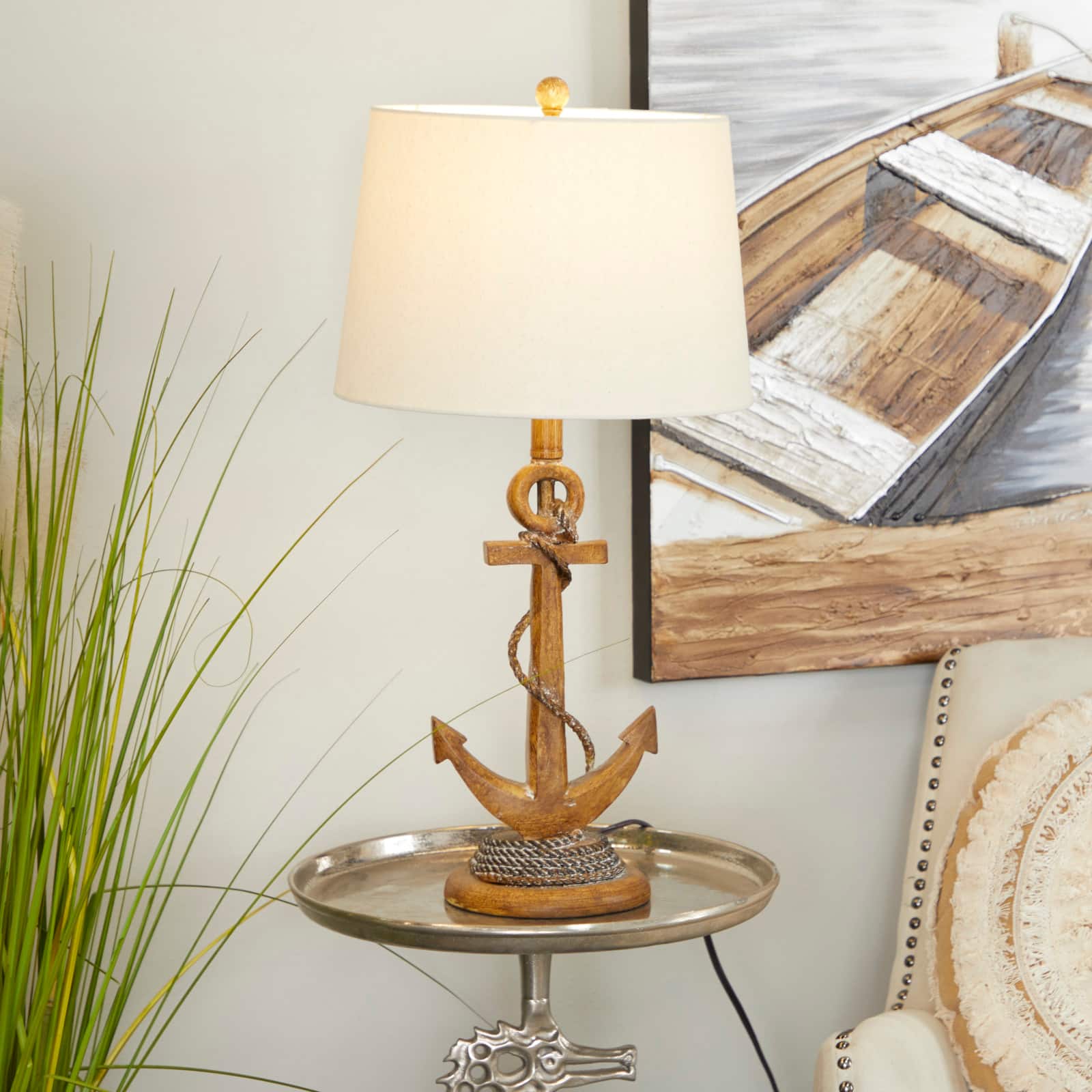 Brown Polystone Table Lamp Set of 2 13", 26"