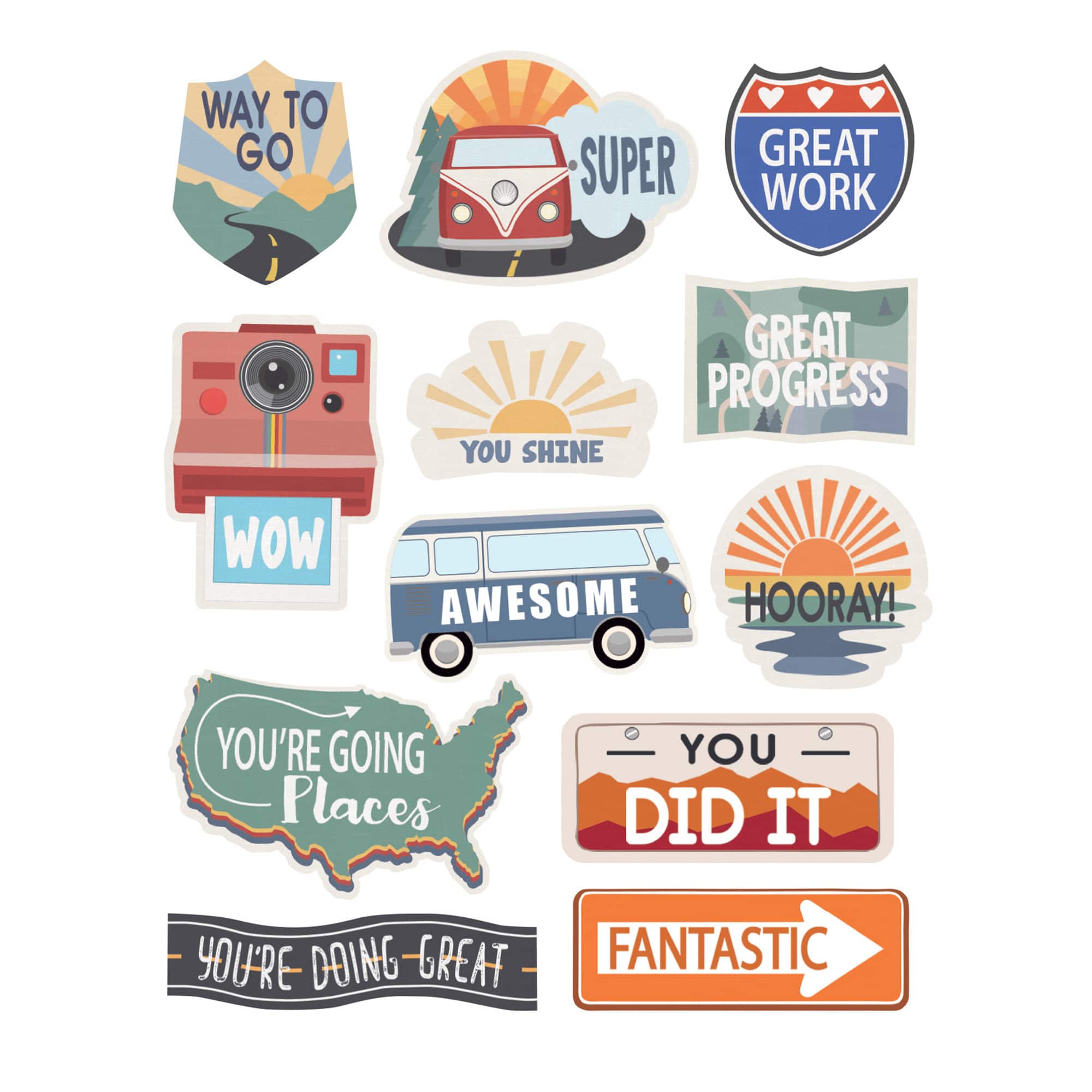 Teacher Created Resources® Moving Mountains Road Trip Stickers, 12 Packs of 72 each