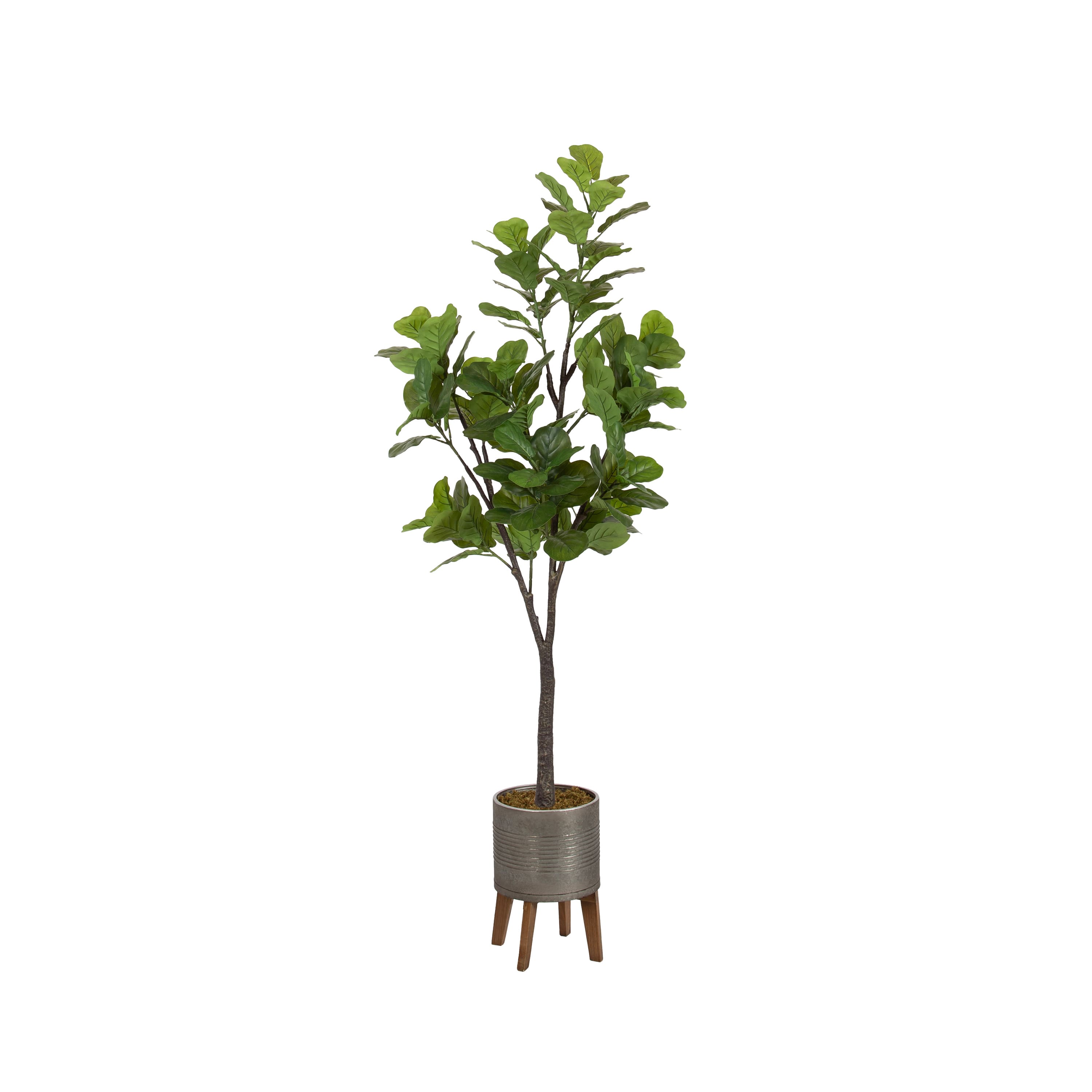 Kate and Laurel Fidmont 6ft. Faux Fiddle Fig Tree in Gavri Wood Footed Planter