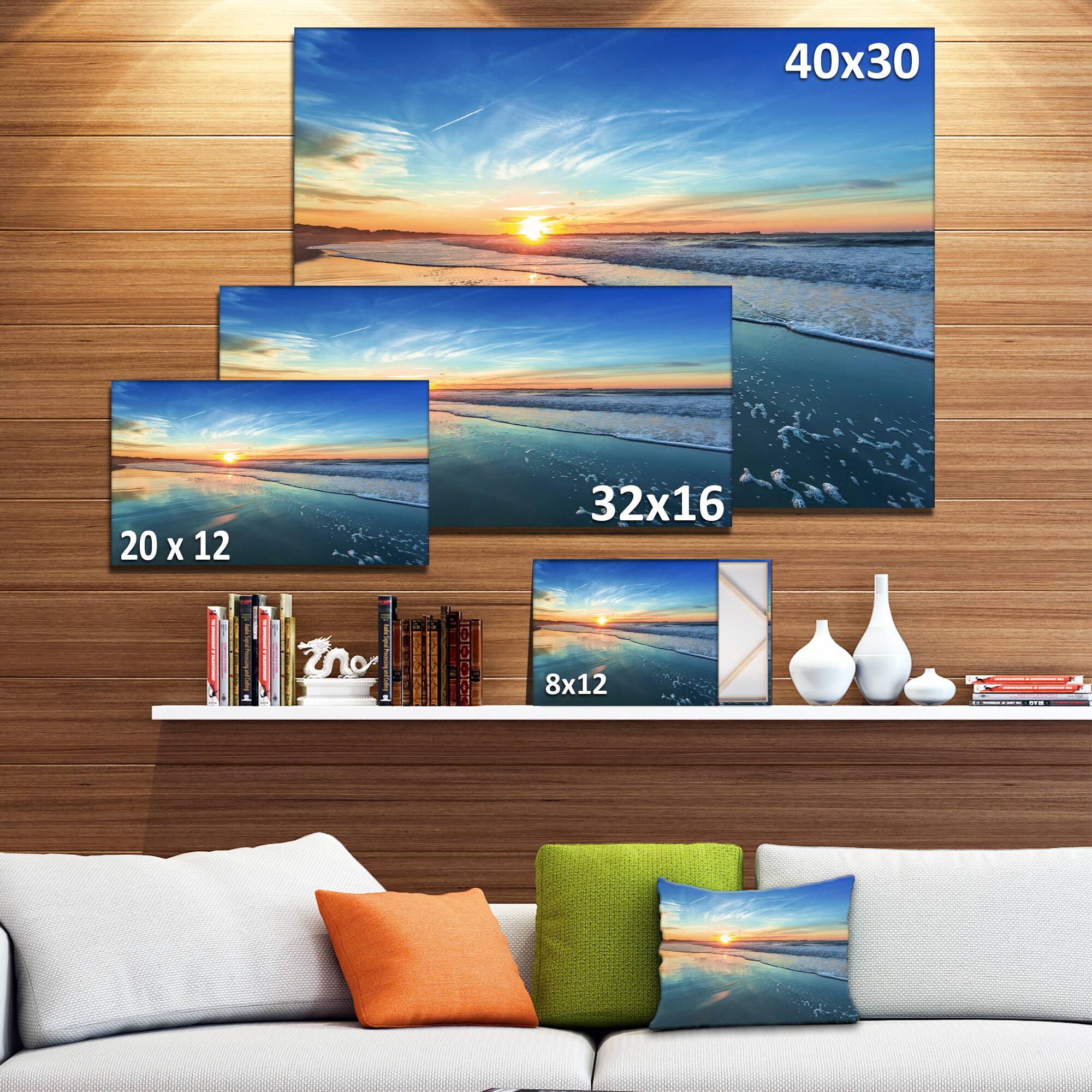 Designart - Blue Seashore with Distant Sunset - Seascape Canvas Art Print