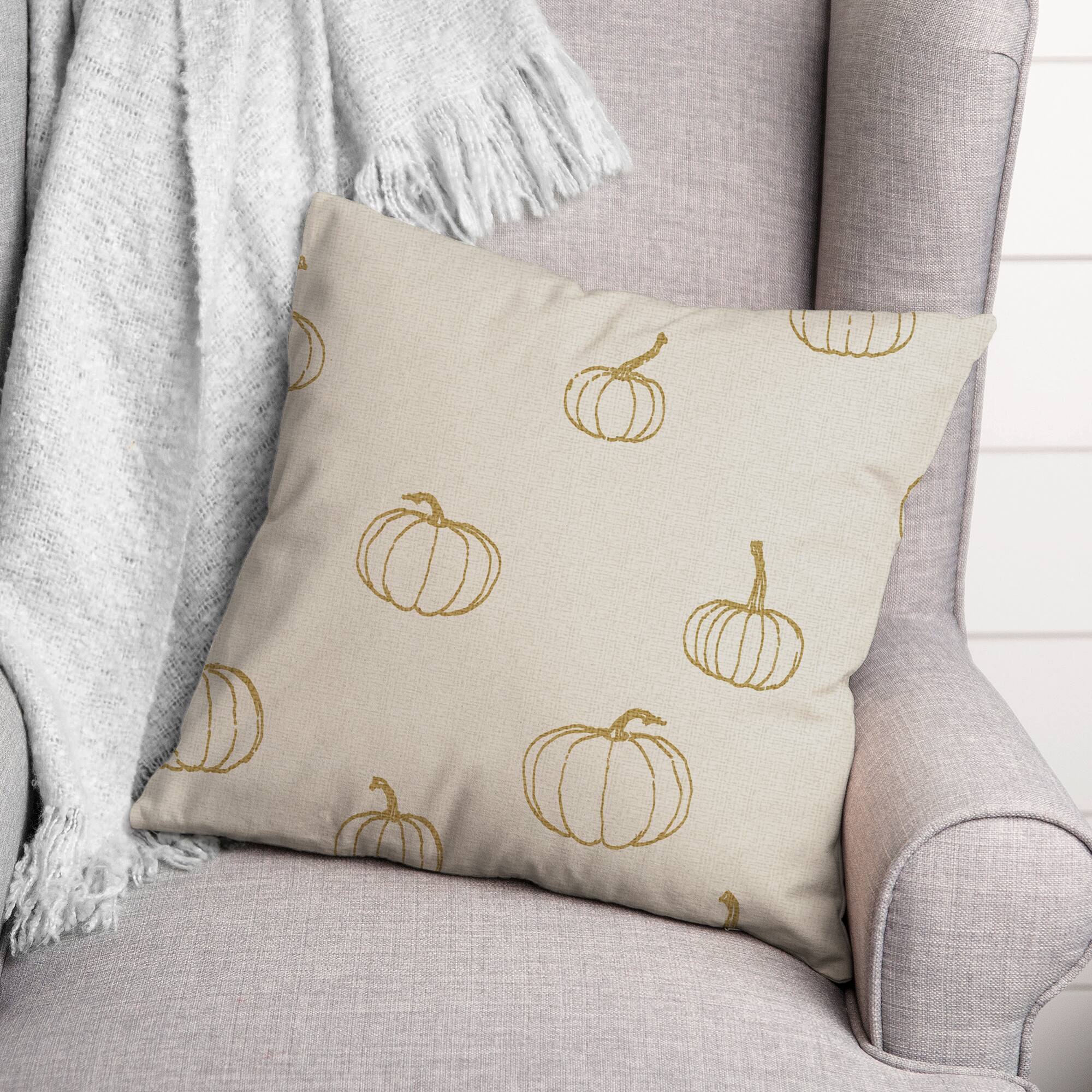 Mustard Yellow Mini Pumpkin Pattern Throw Pillow