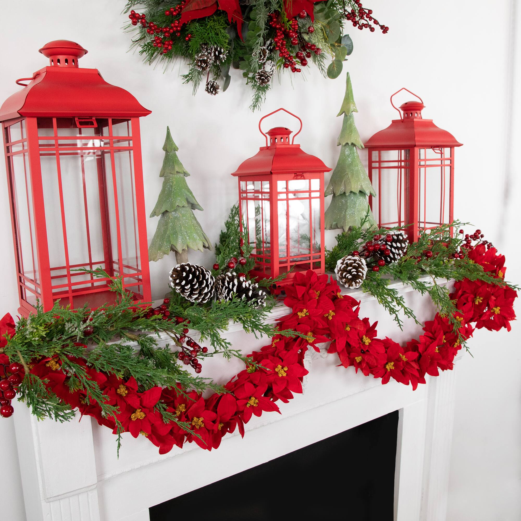 6ft. Unlit Red Poinsettia Artificial Christmas Garland