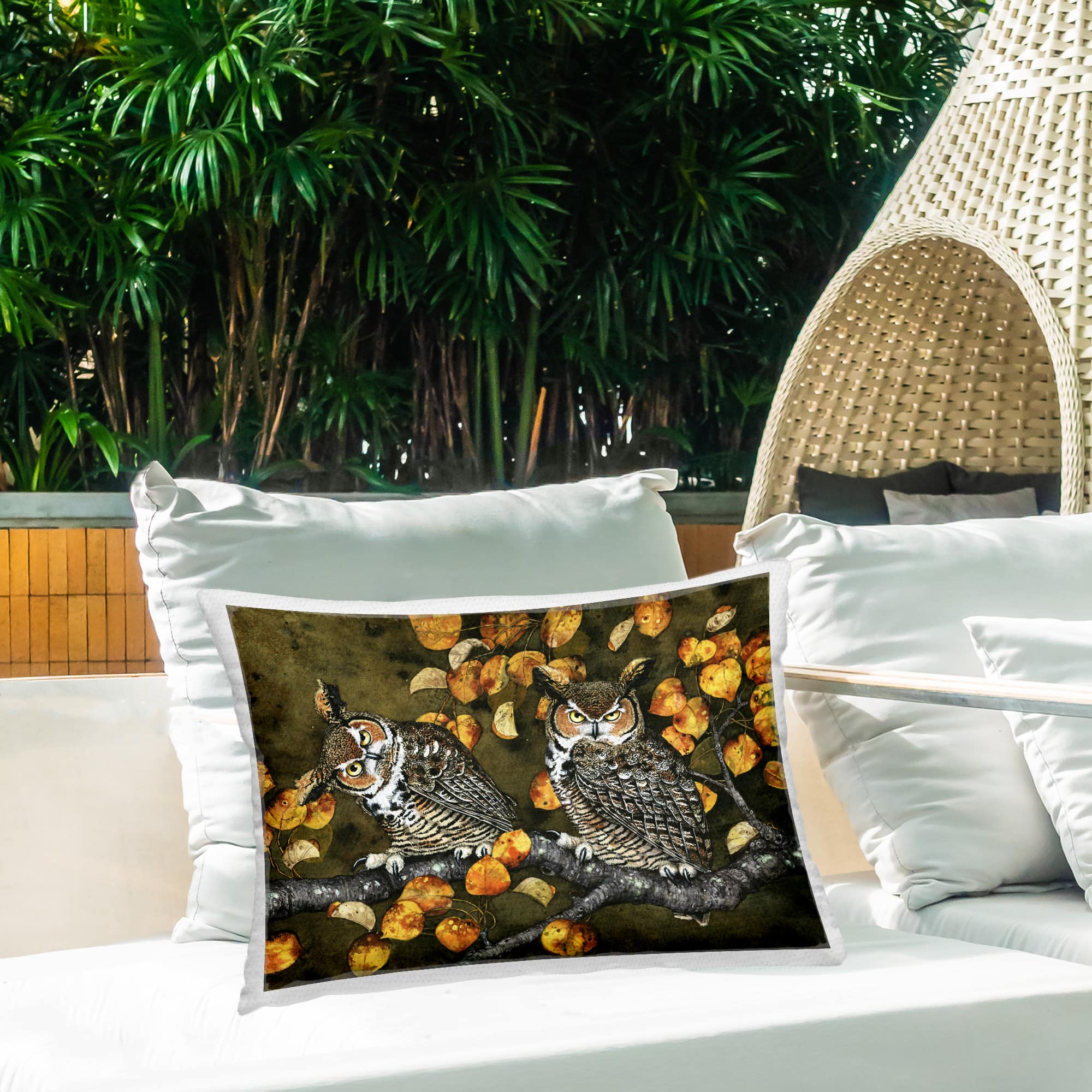 Stupell Industries Inquisitor Owls Autumn Branch Outdoor Printed Pillow