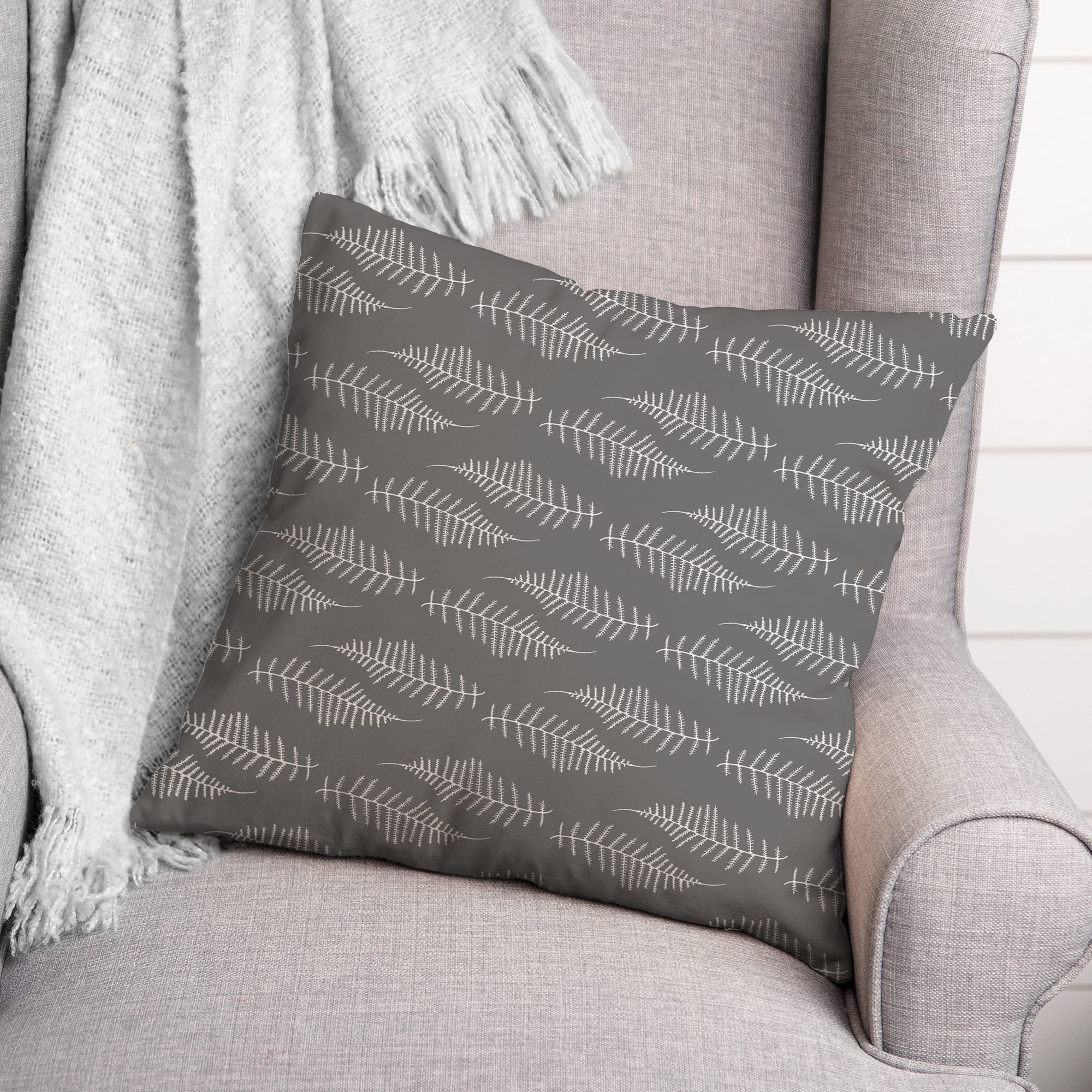 Sketched Fern Pattern Throw Pillow 18" x 18"
