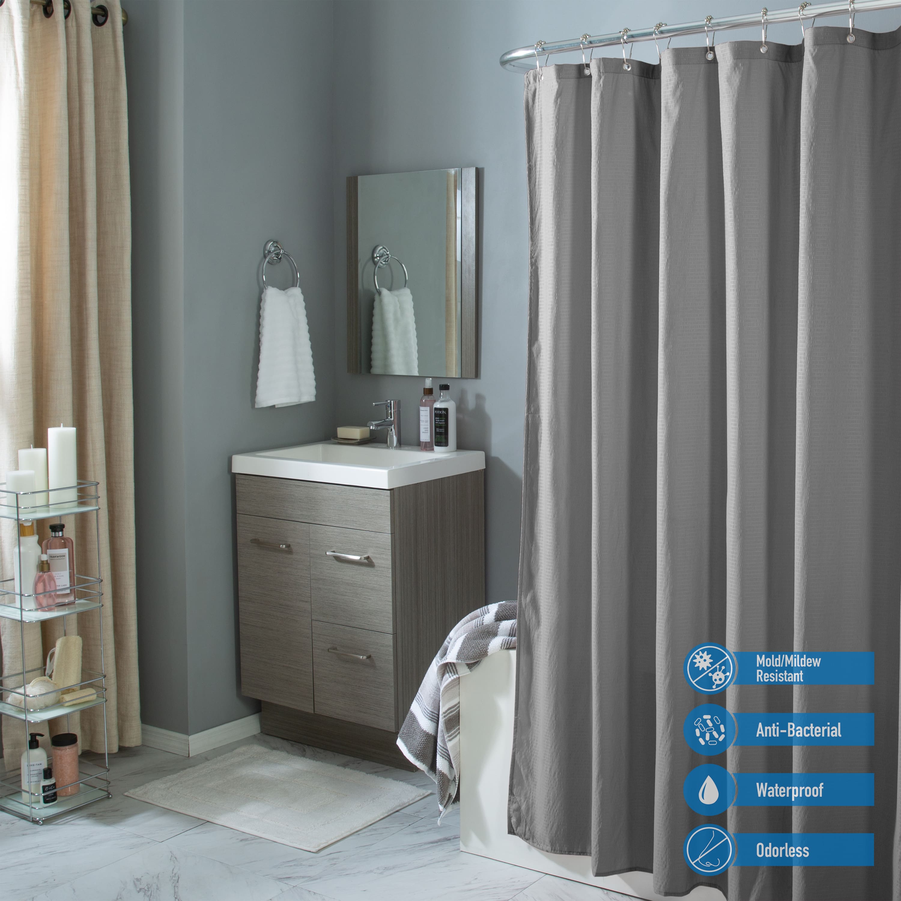 Bath Bliss Microfiber Soft Touch Dash Design Shower Curtain Liner