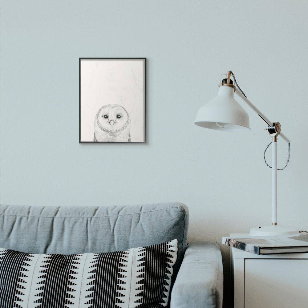 Stupell Industries Owl Portrait Grey Drawing Design Framed Wall Art