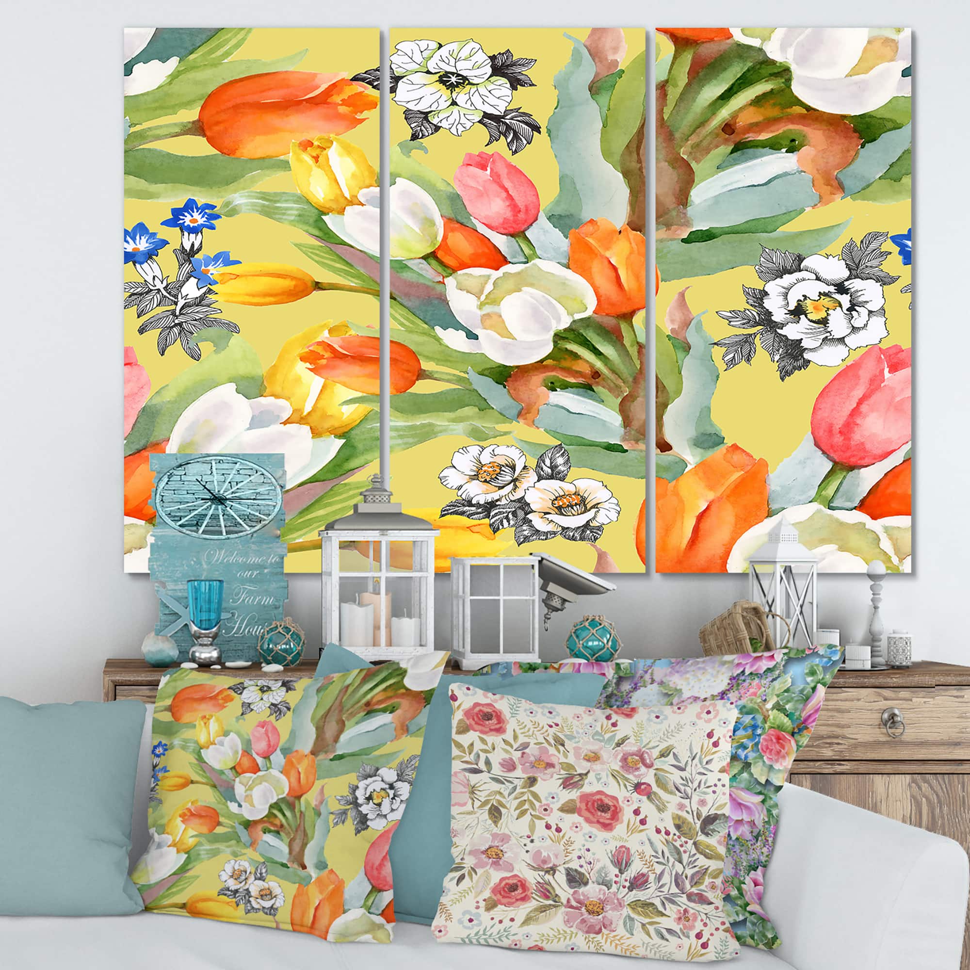 Designart - Blooming White and Orange Tulips I