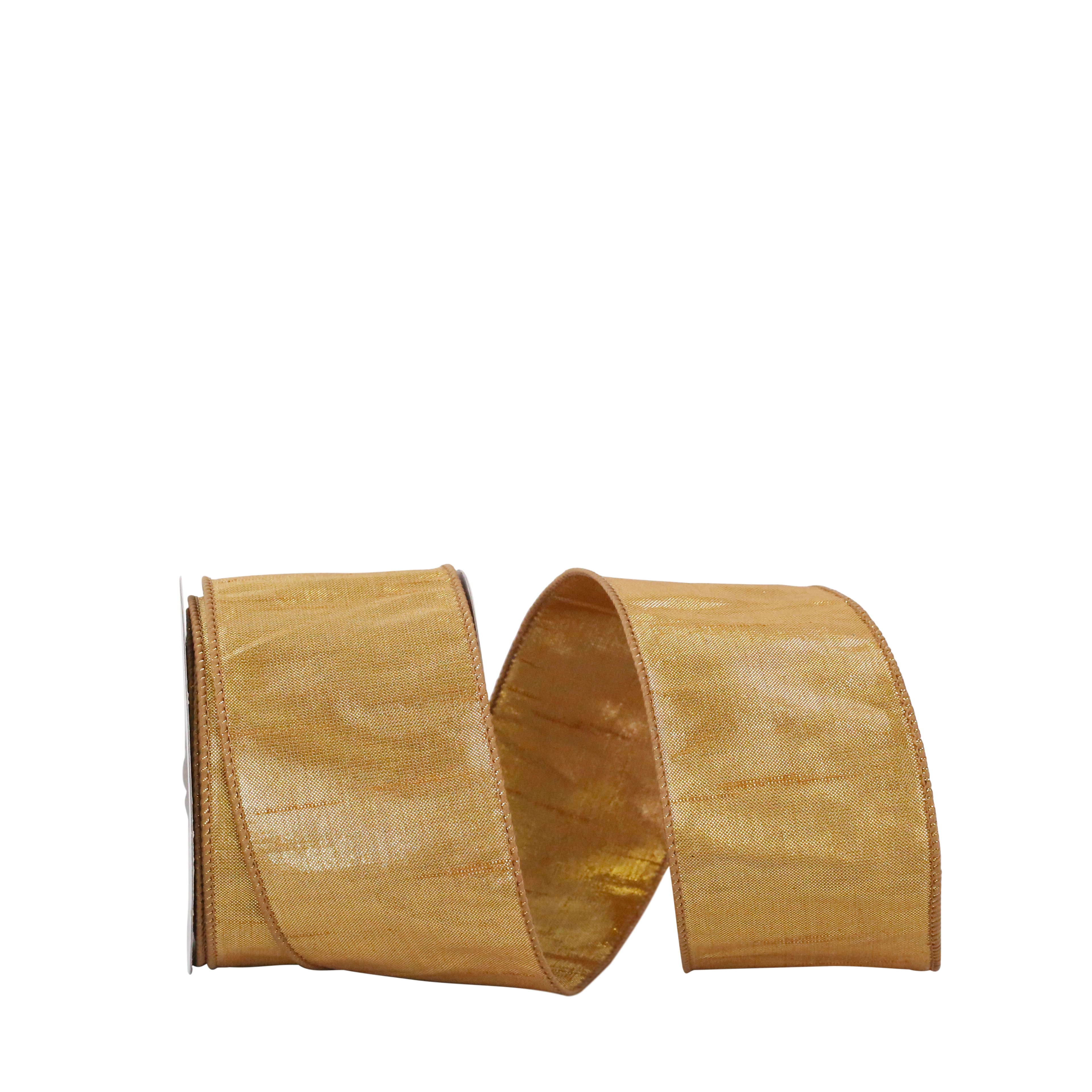 Reliant 2.5" x 10yd. Old Gold Dupioni Lamé Wired Metallic Ribbon