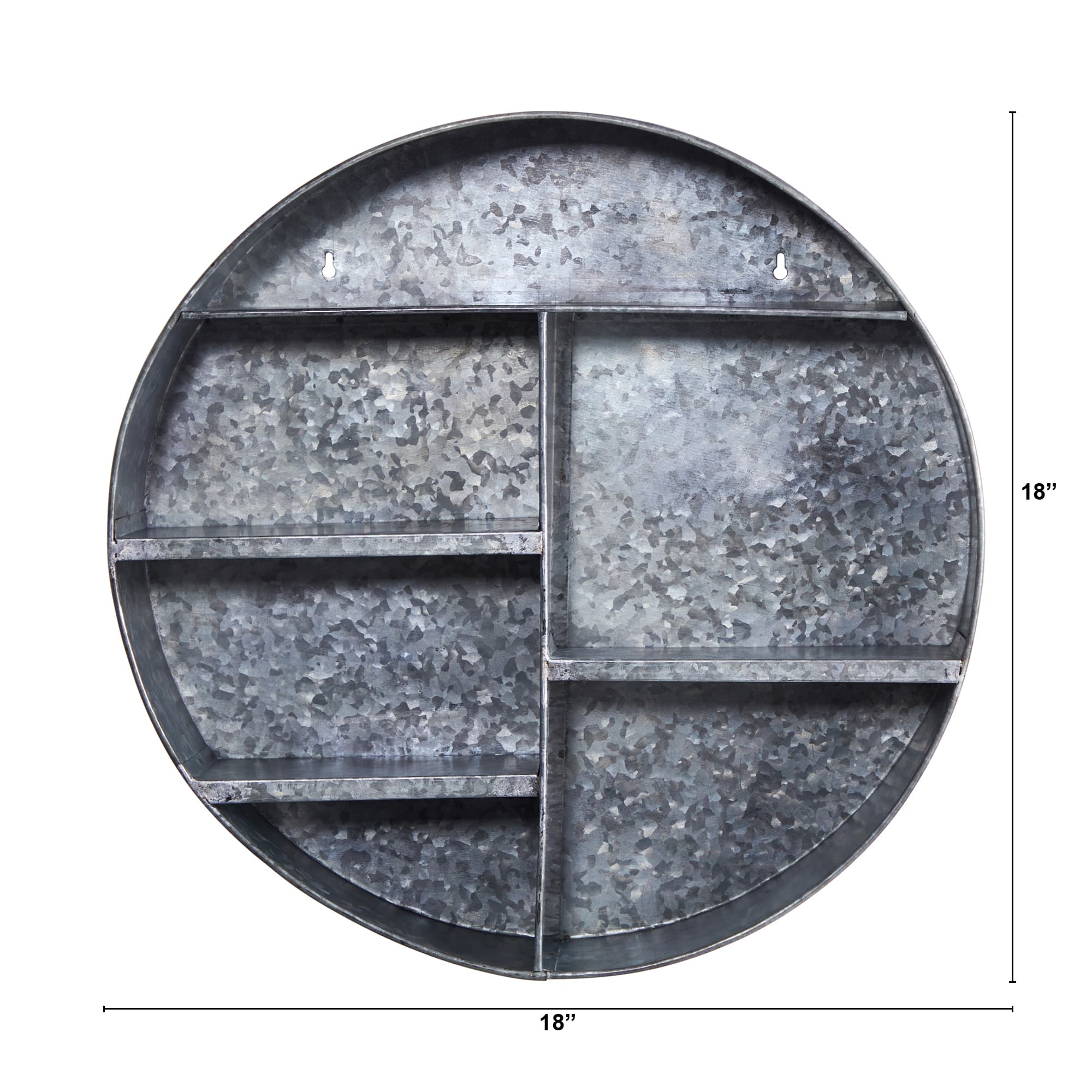 18" Galvanized Circular Metal Wall Mounted Shelf with Four Tier Shelves
