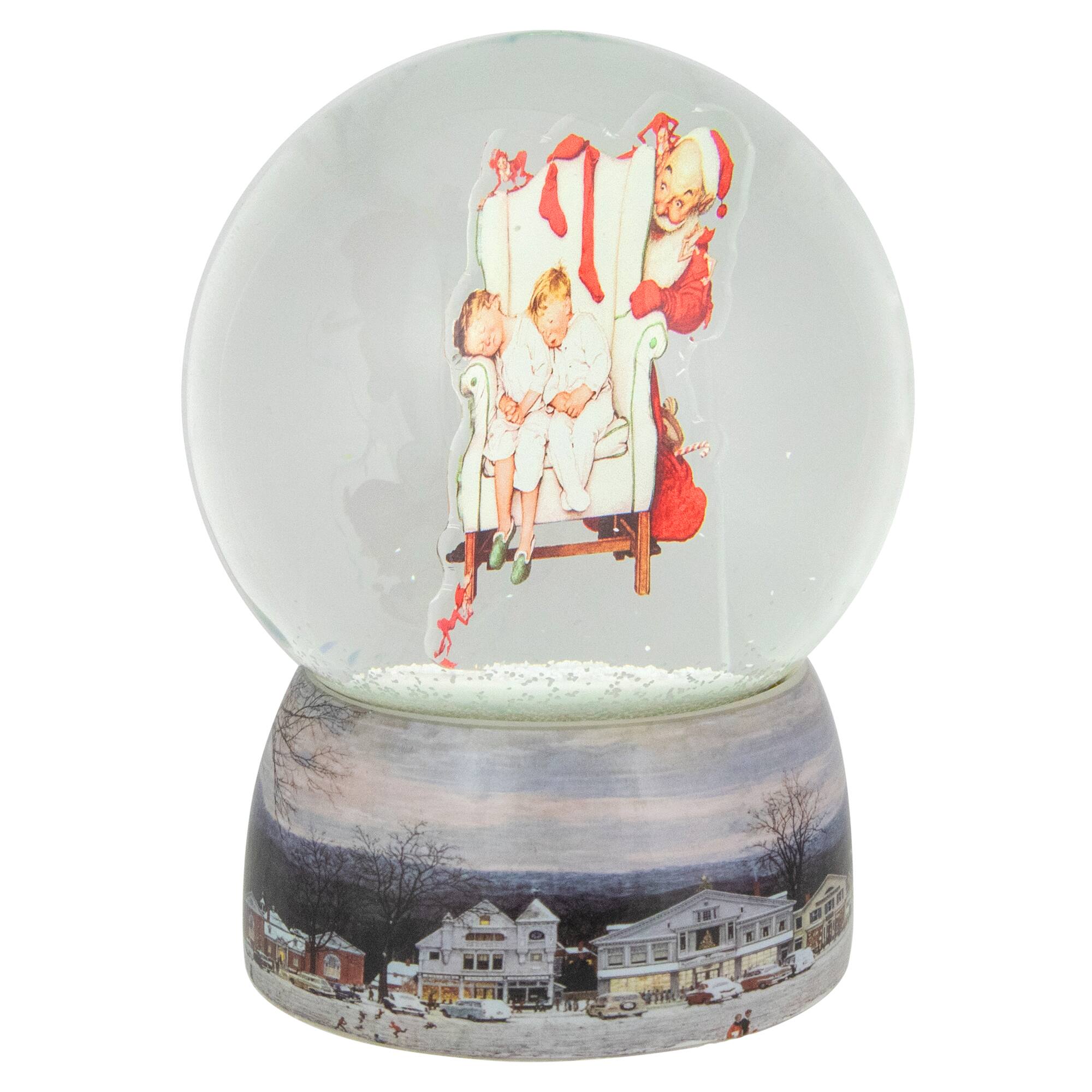6.5" Norman Rockwell Santa Looking at Two Sleeping Children Christmas Snow Globe