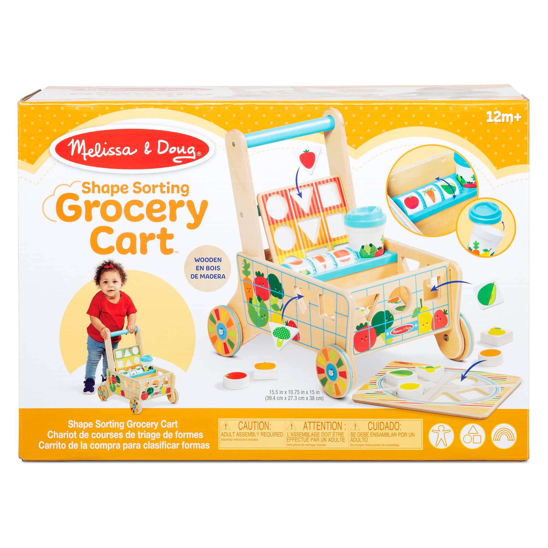 Melissa & Doug® Wooden Shape Sorting Grocery Cart Push Toy Set