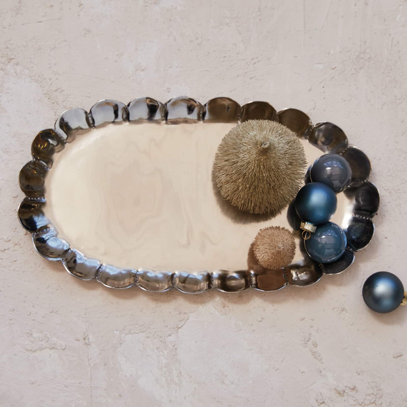 Hello Honey® 12" Silver Finish Decorative Metal Scalloped Tray