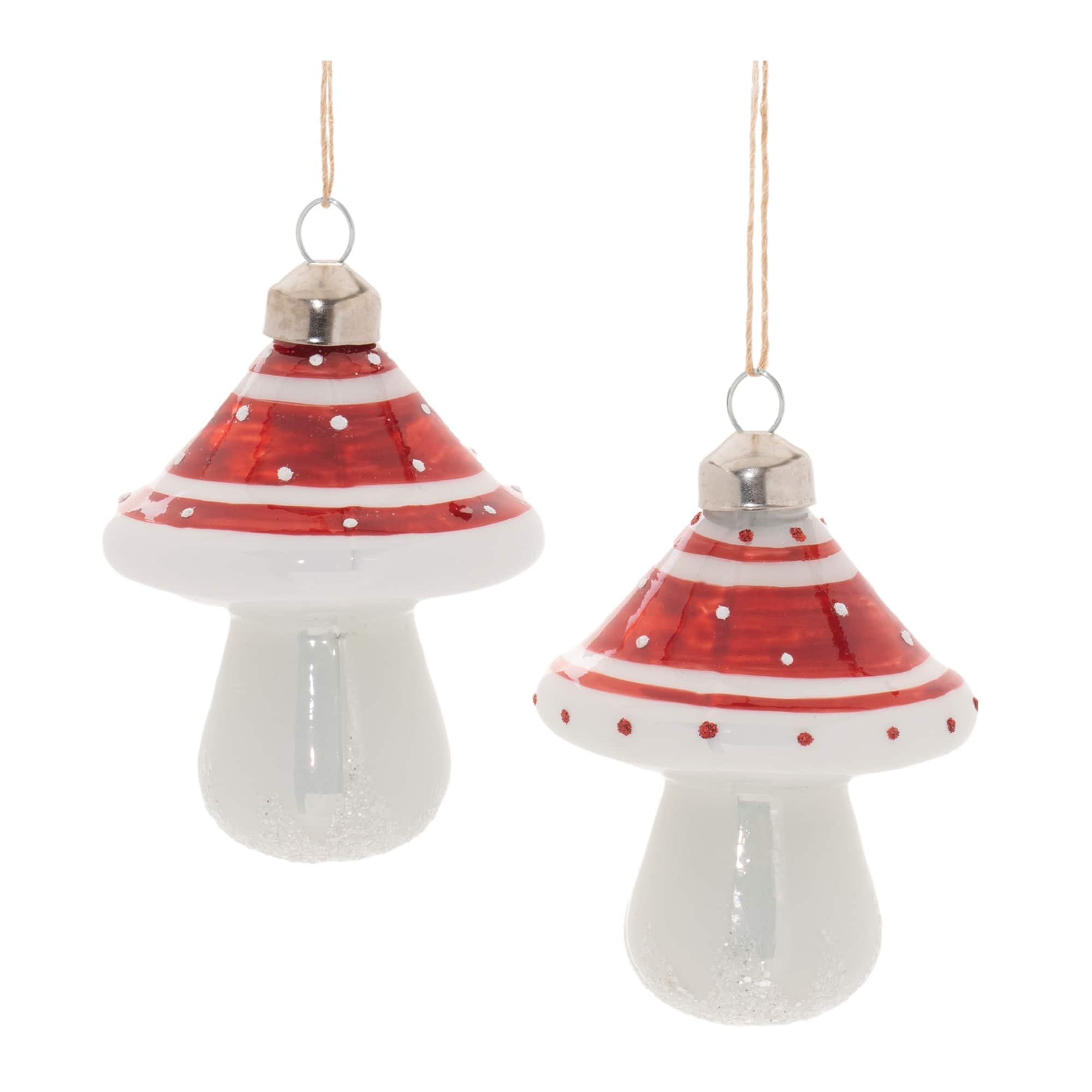 3" Glittered Glass Mushroom Ornaments, 6ct.