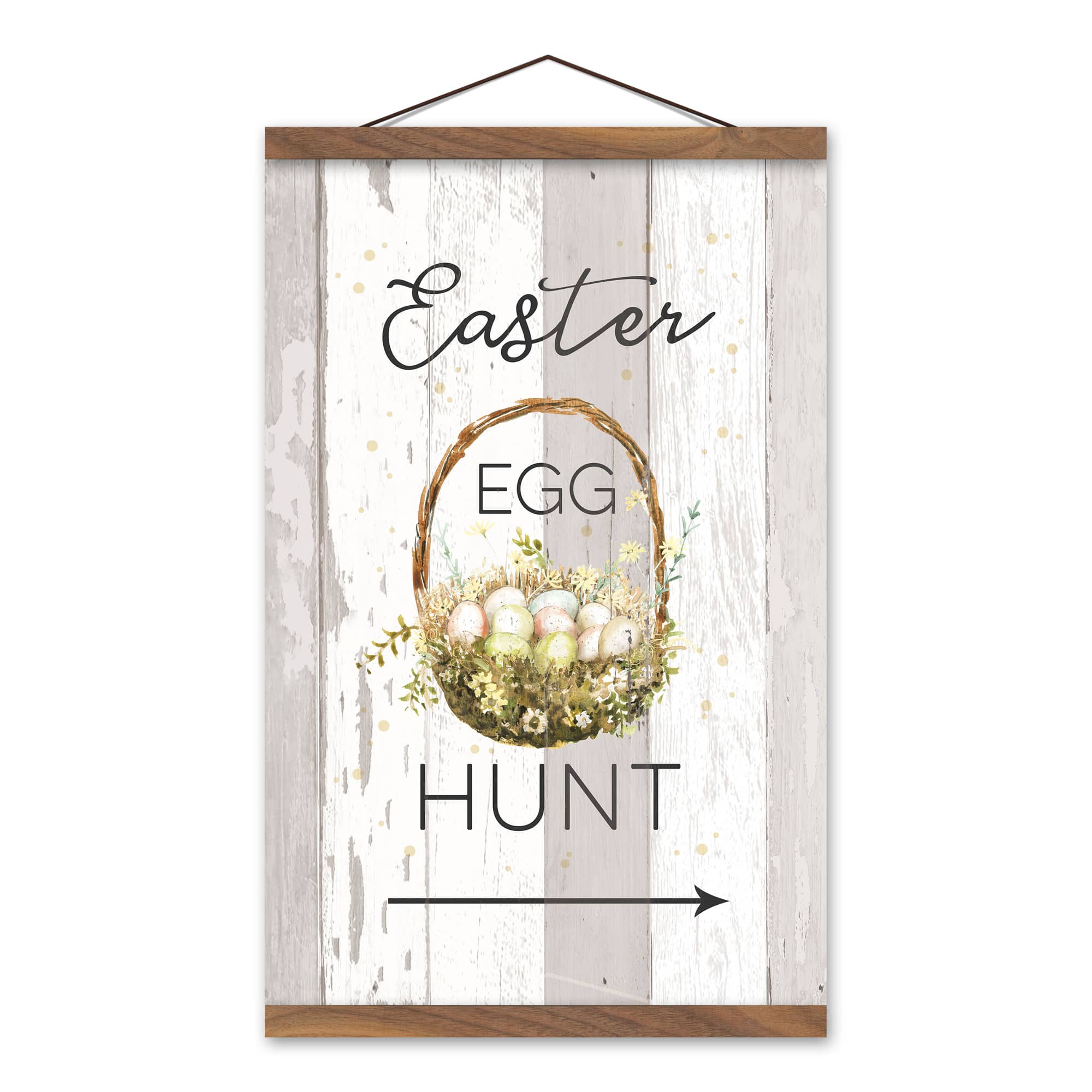 Easter Egg Hunt Basket 12" x 18" Teak Hanging Canvas