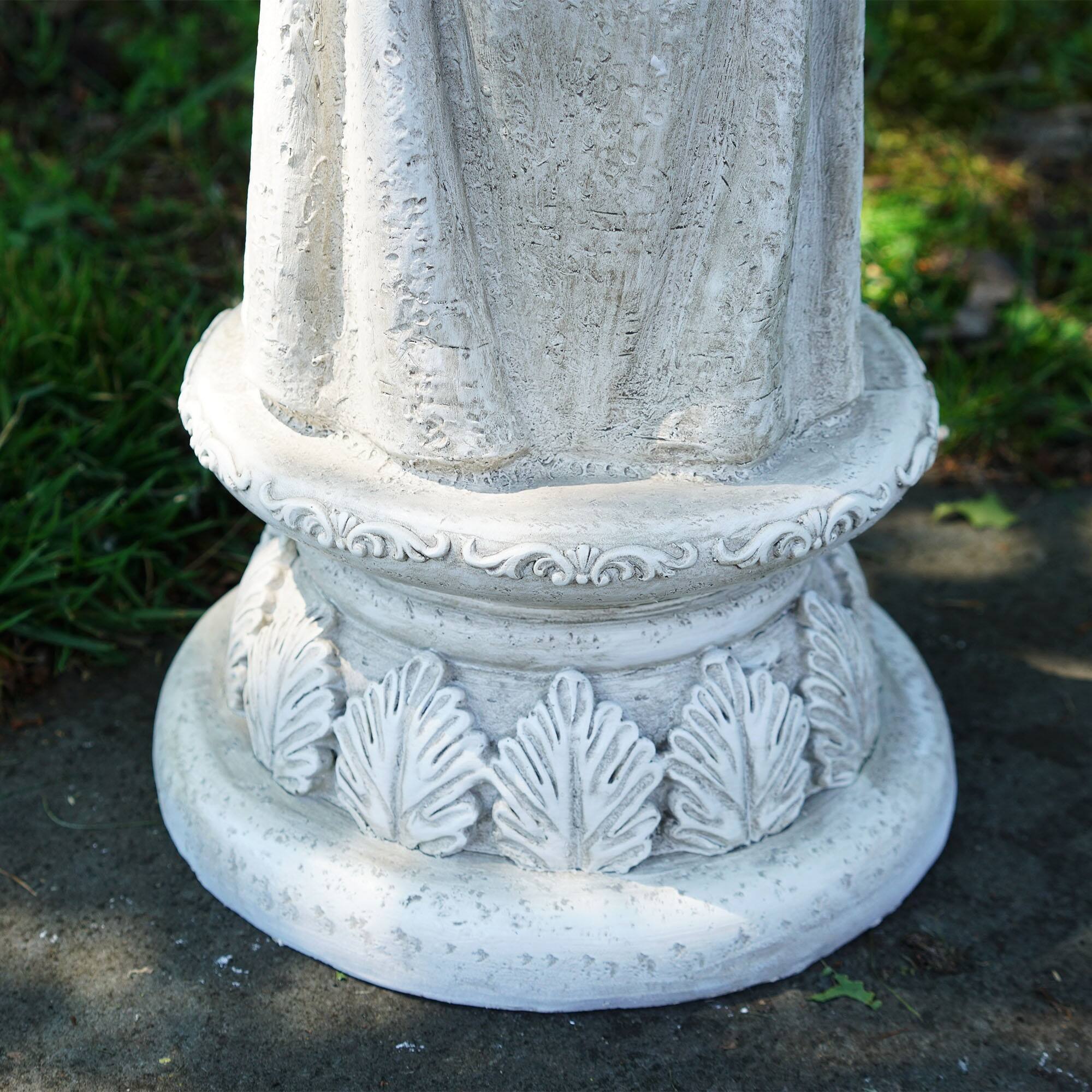 22.5" Gray Standing Angel with Bird Bath & Votive Candle Holder Outdoor Statue