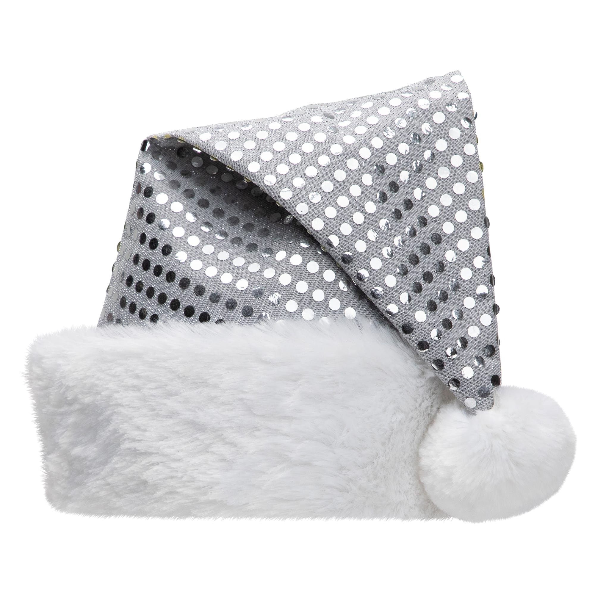 Silver & White Unisex Adult Sequined Christmas Santa Hat with Cuff