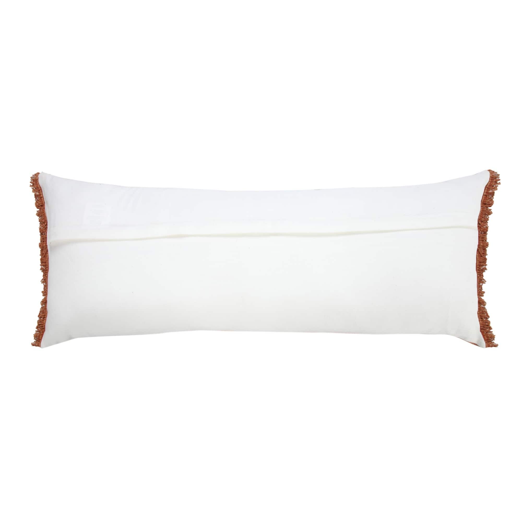 HomeRoots 14" x 36" Terra Cotta Stonewashed Cotton Fringe Throw Pillow