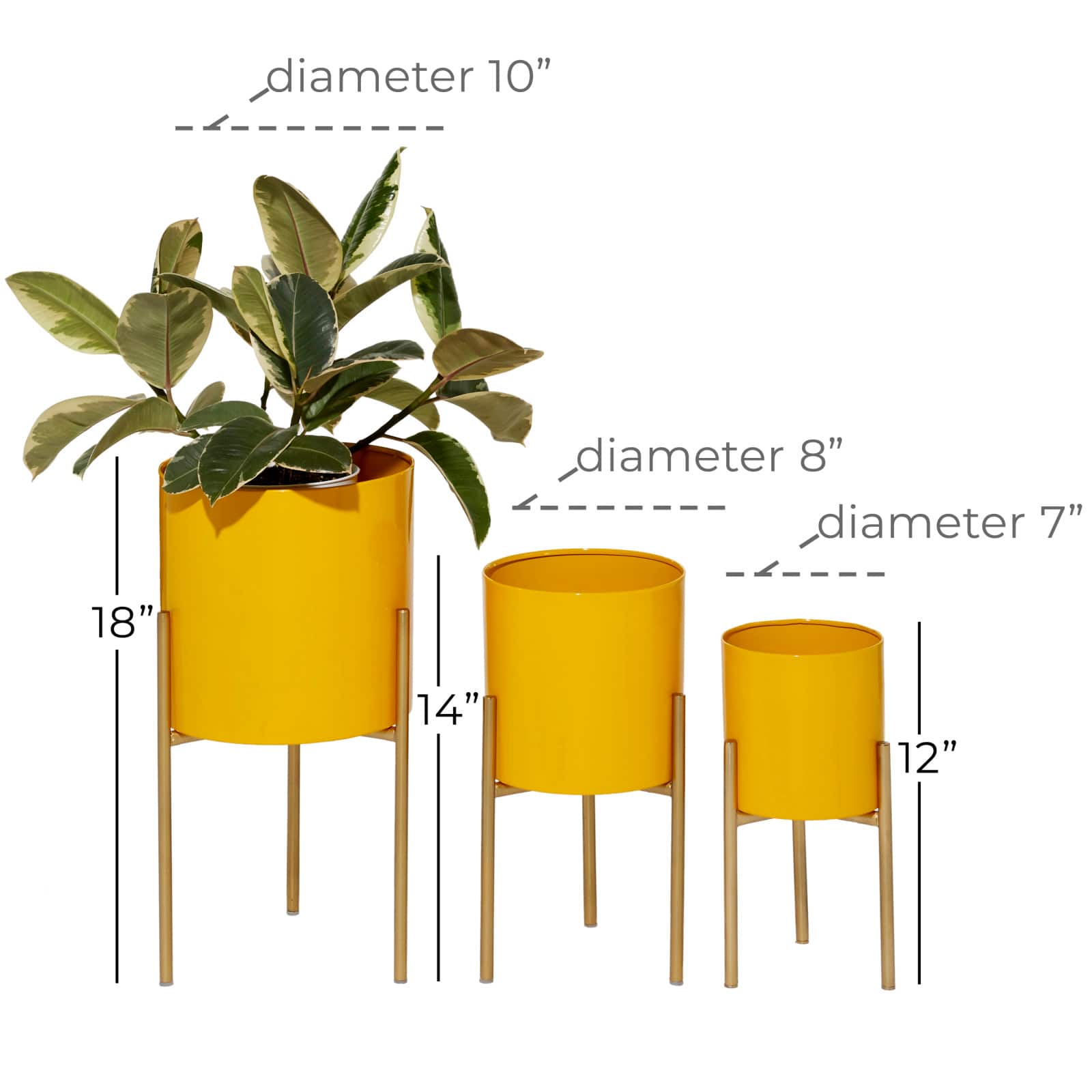 Yellow Metal Contemporary Planter Set