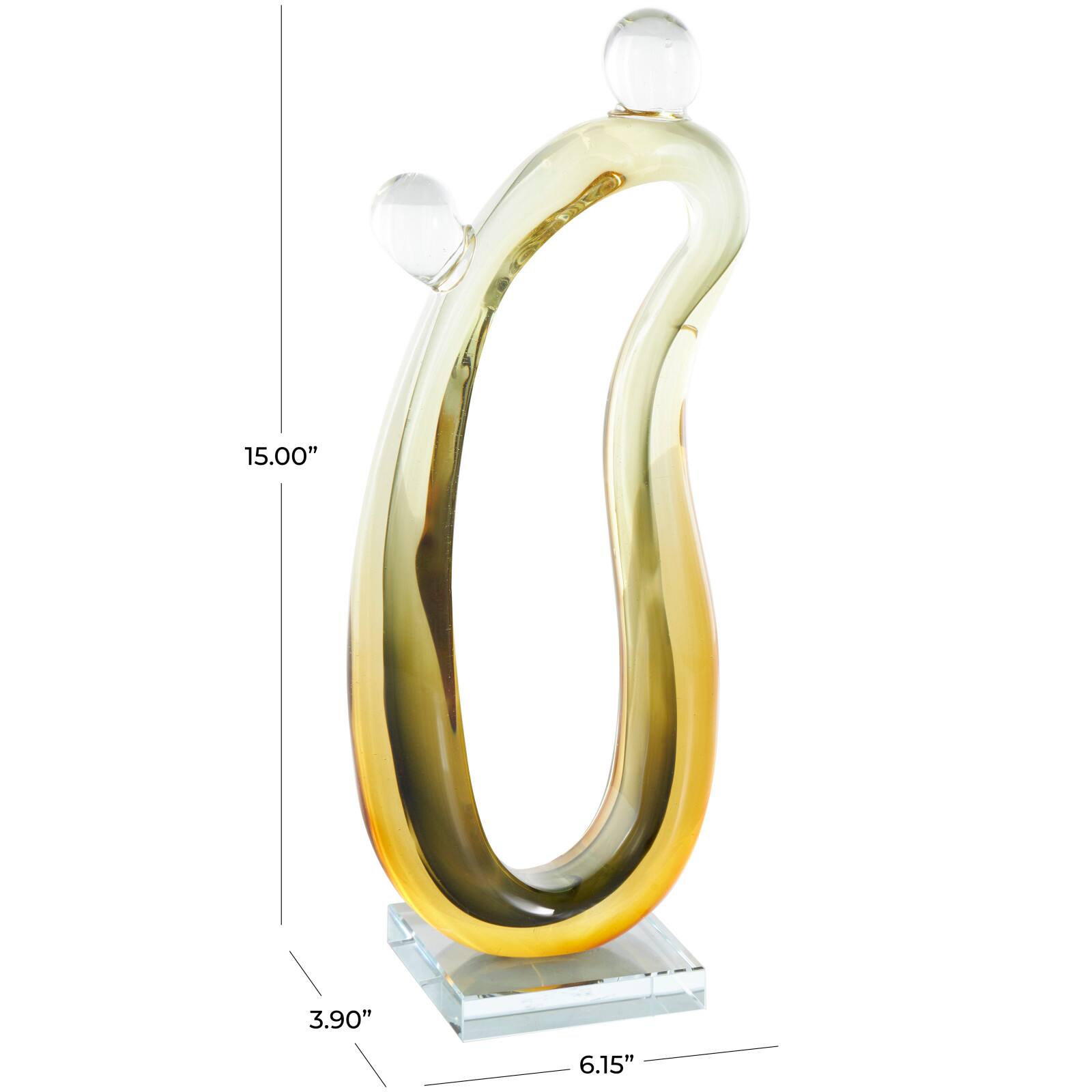 15" Orange Ombre Abstract Curved Glass Sculpture