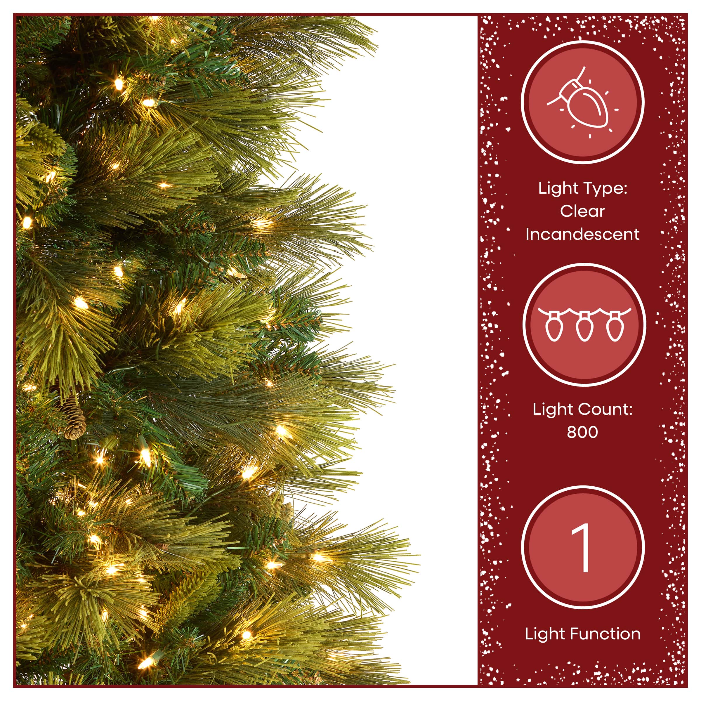 9 ft. Pre-Lit Carolina Pine Slim Artificial Christmas Tree with Flocked Pine Cones, Clear Lights