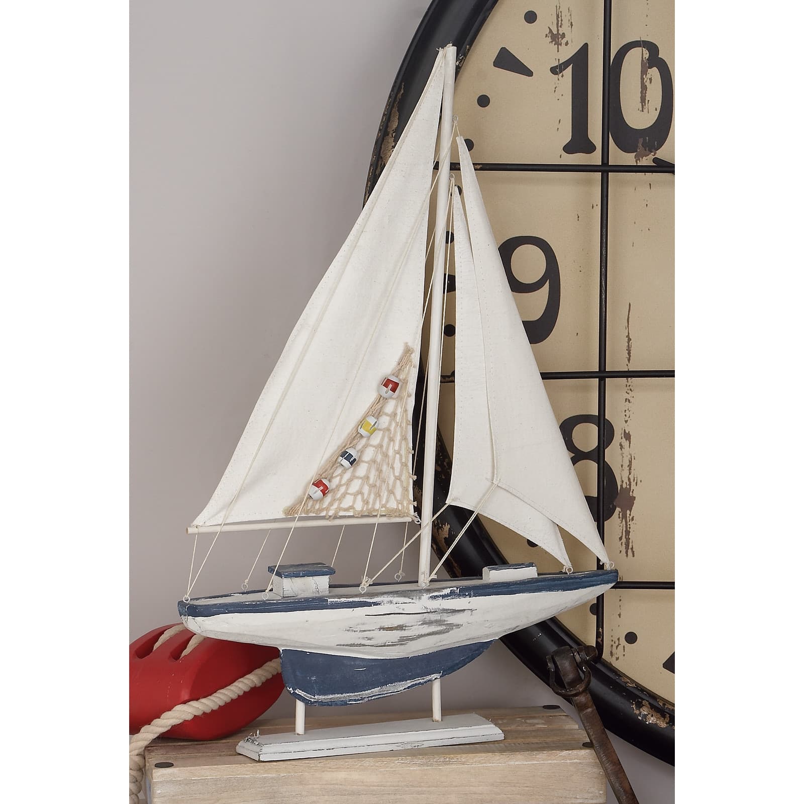 White Wood Coastal Sail Boat Sculpture Set