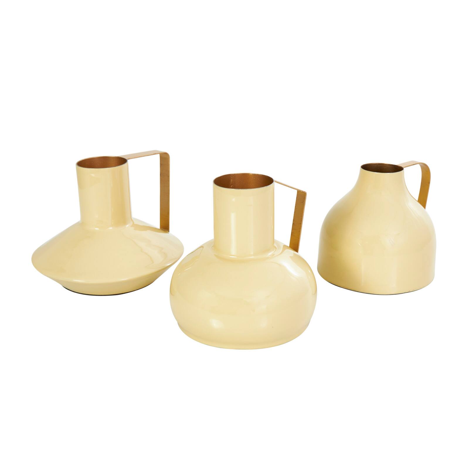 CosmoLiving by Cosmopolitan Yellow Metal Abstract Enameled Vase with Gold Handle Set