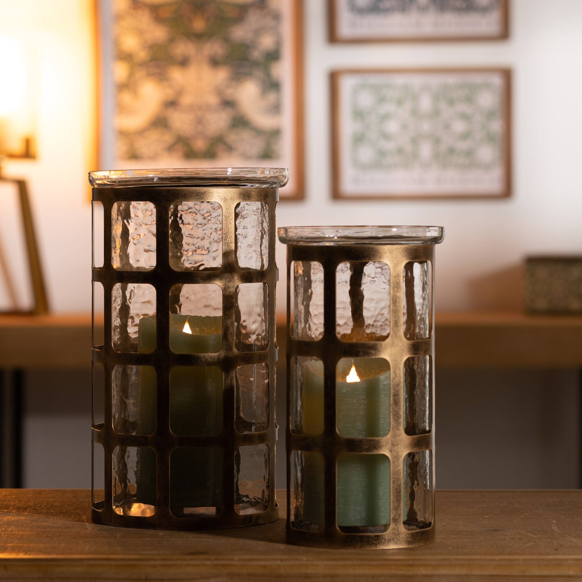 9.5" Wavy Glass & Metal Candle Holder
