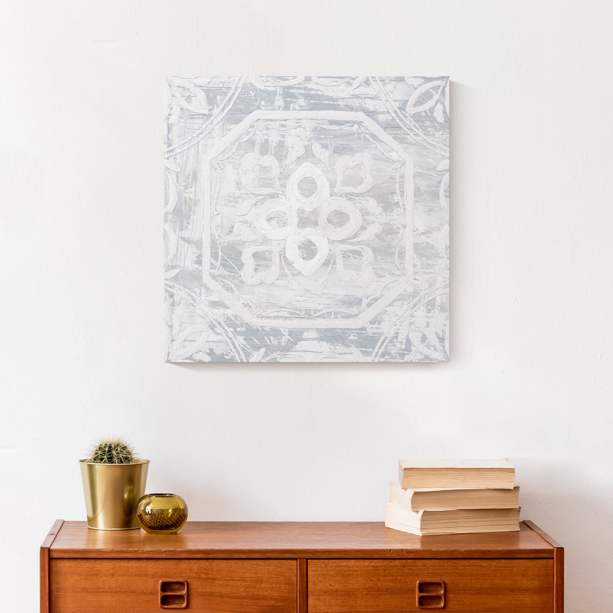 White Textured Medallion I 16" x 16" Canvas Wall Art