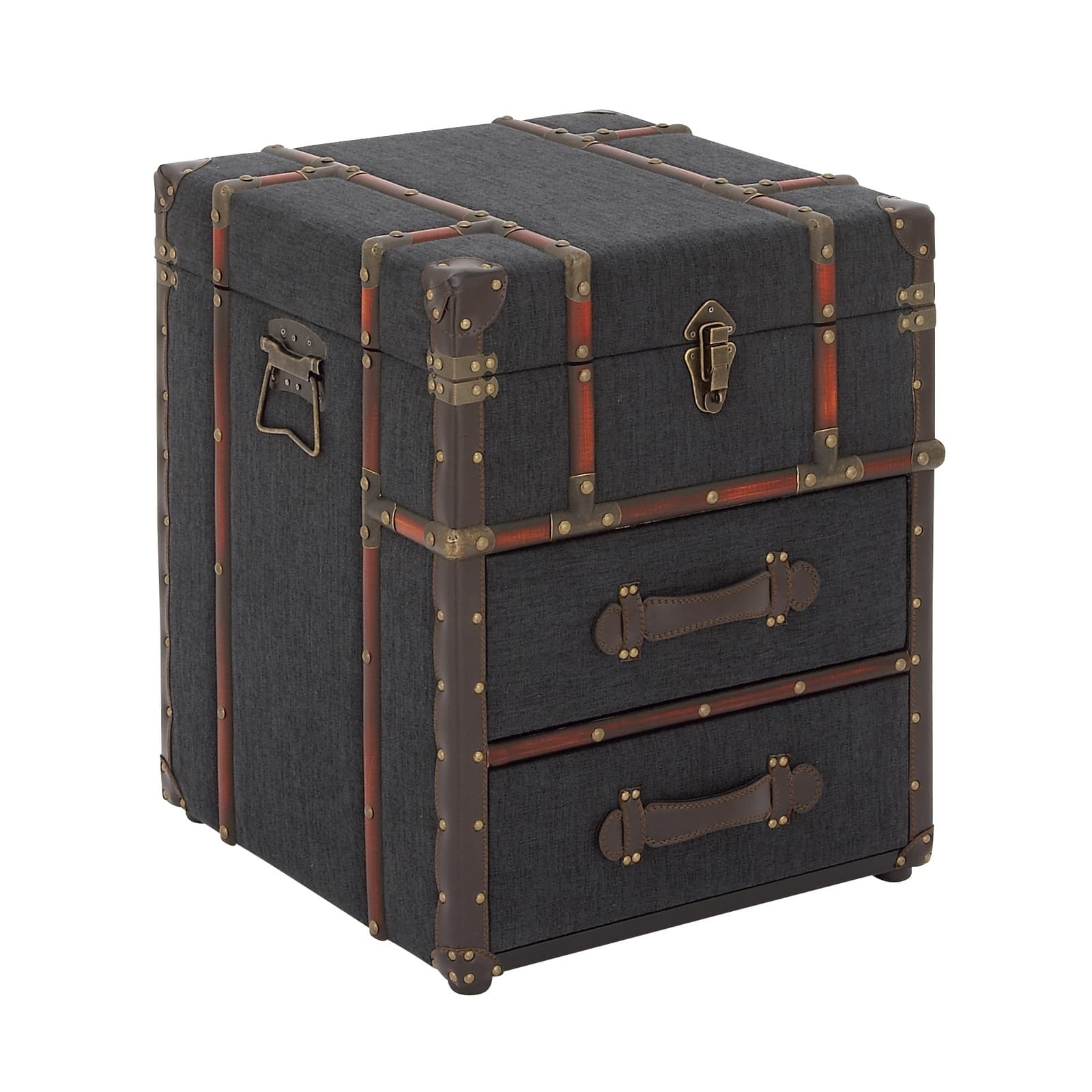 Blue Wood and Linen Traditional Accent Table, 22" x 18" x 18"