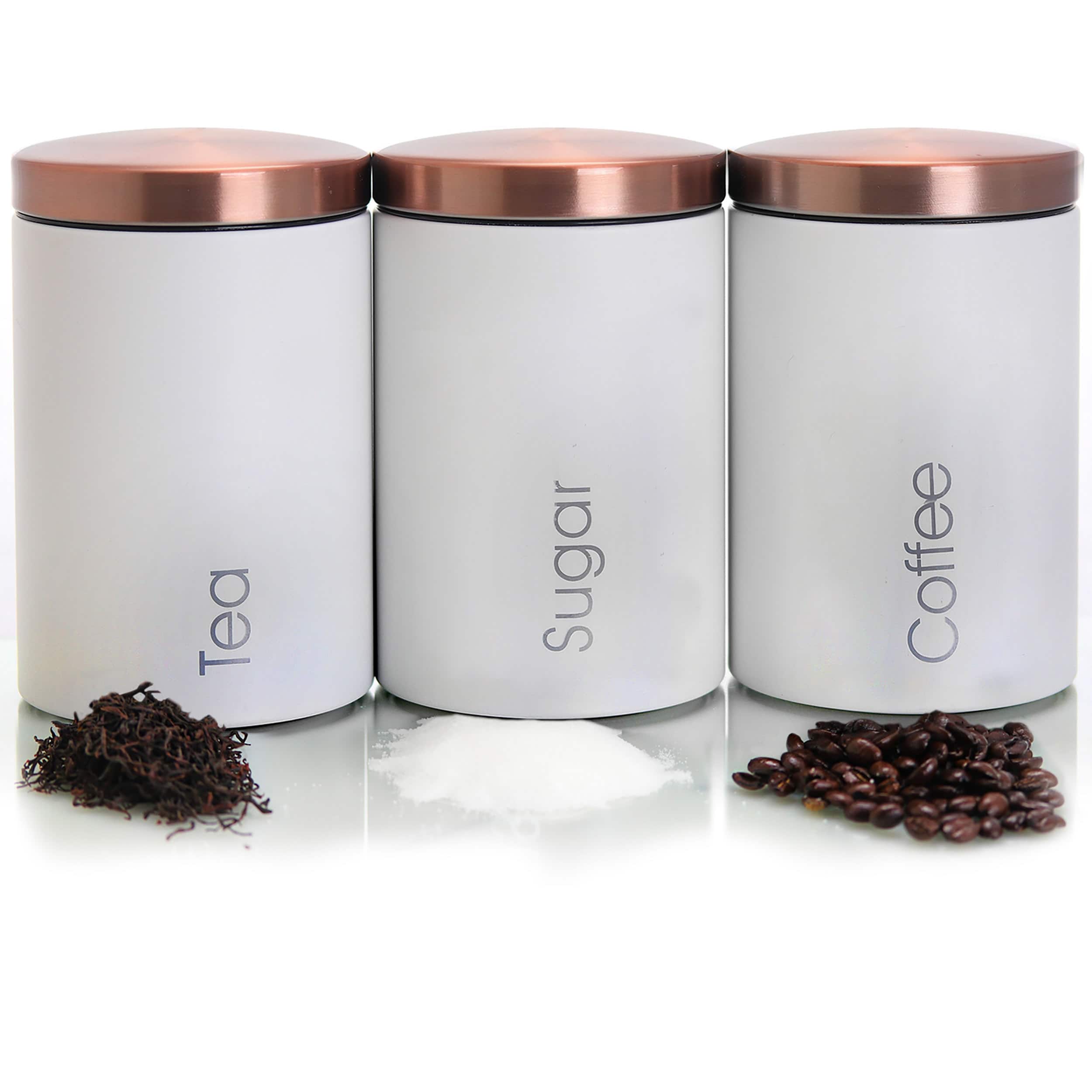 MegaChef Essential Kitchen Storage Matte White 3-Piece Sugar, Coffee & Tea Canister Set