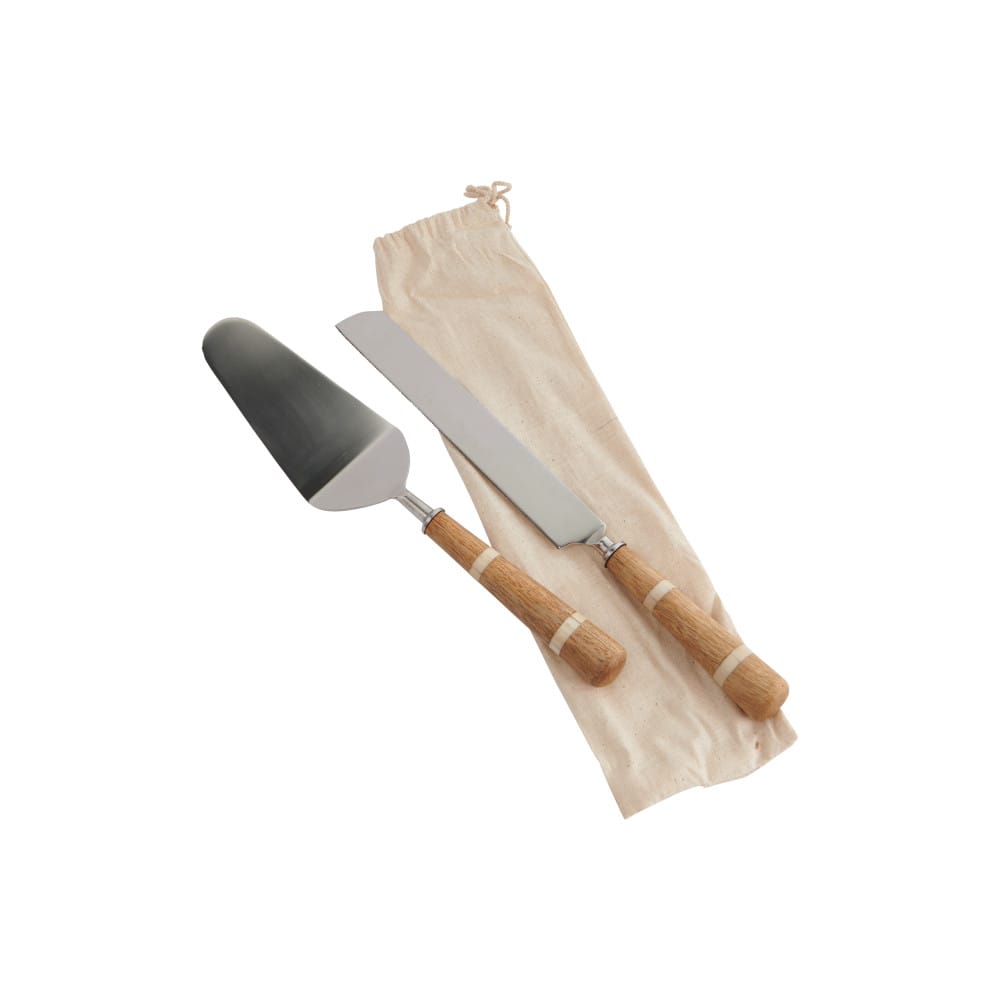 Hello Honey® Stainless Steel Cake Knife & Server Set with Wood & Horn Inlay Handle