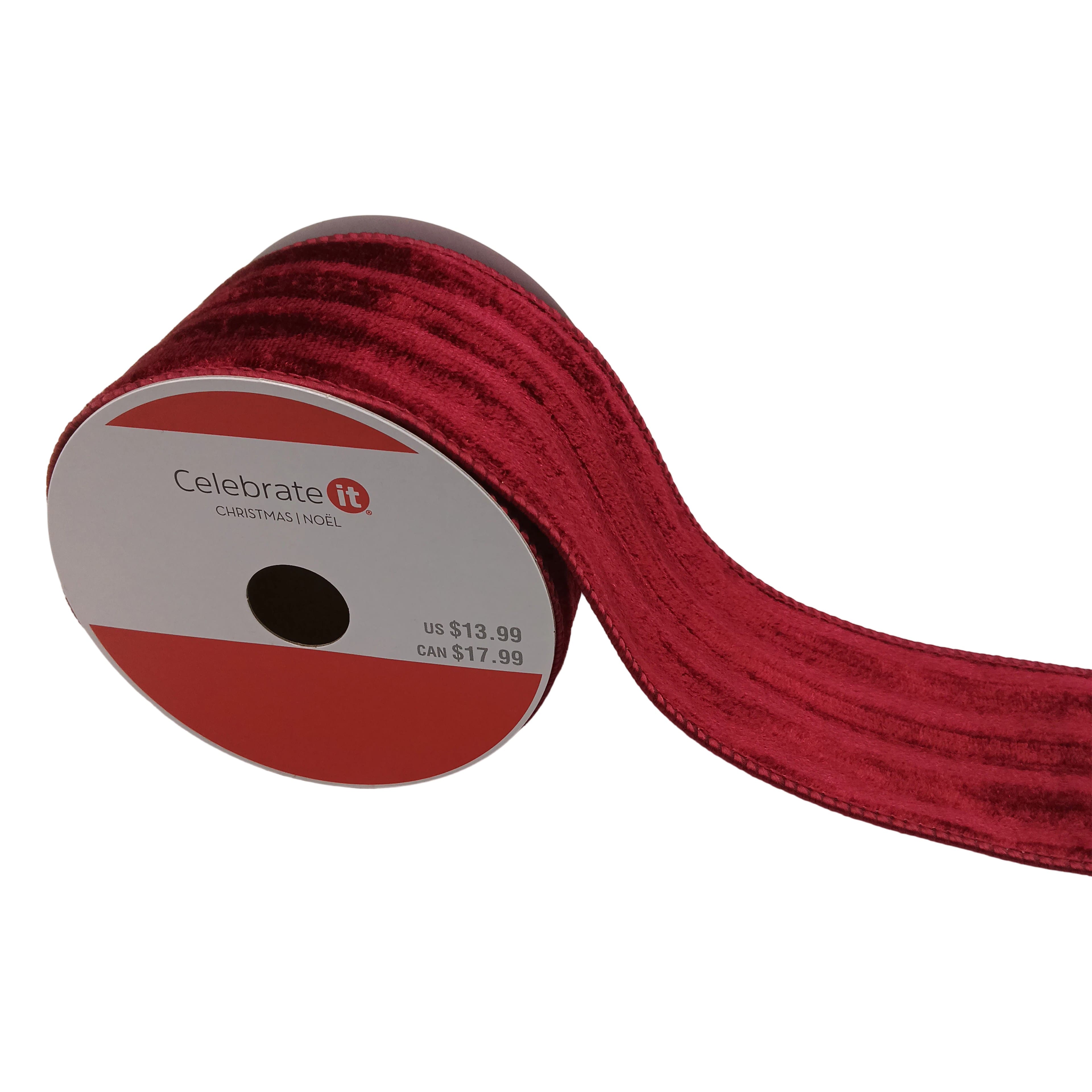 2.5" x 5yd. Burgundy Embossed Stripes Wired Velvet Ribbon by Celebrate It®