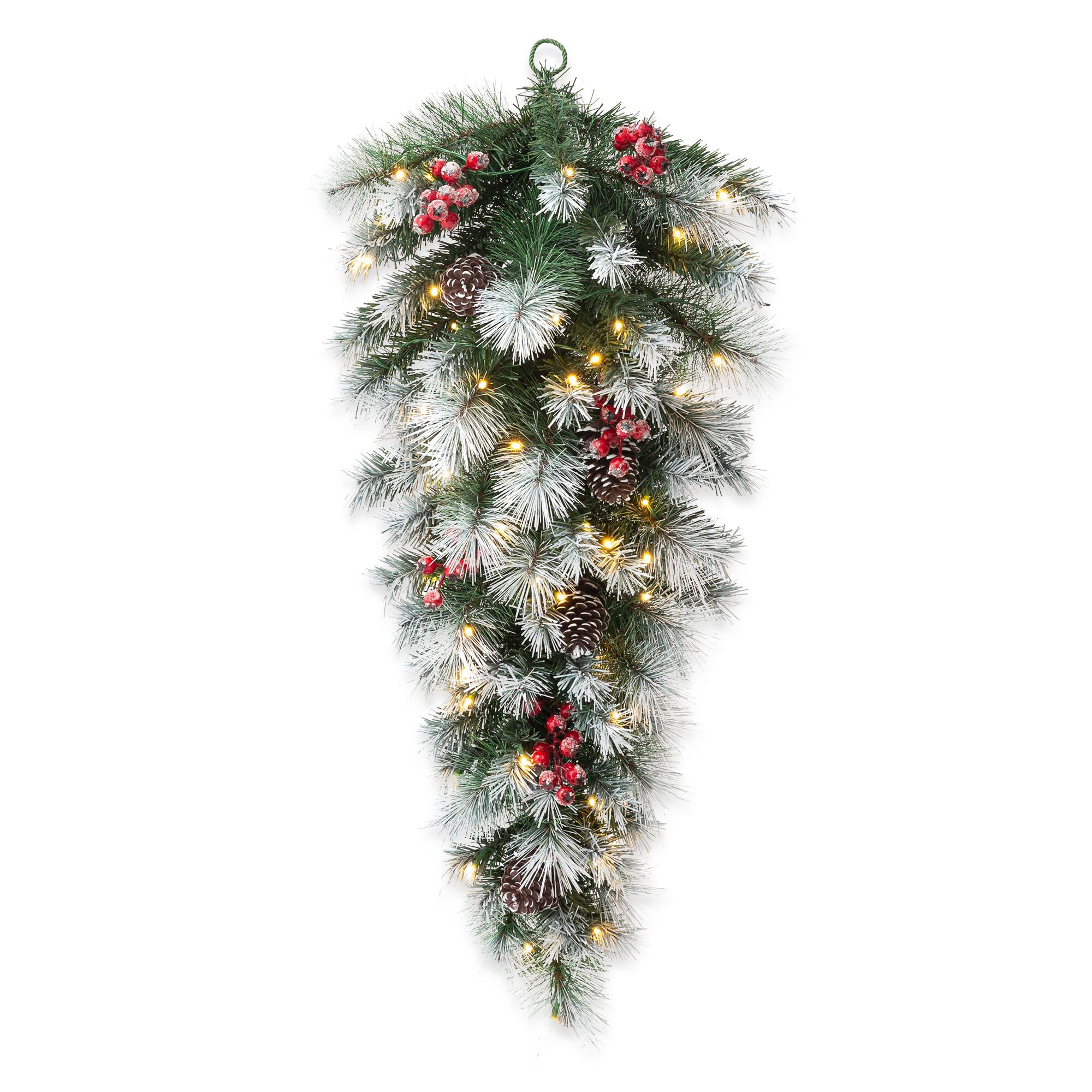 Glitzhome® 3ft. Pre-Lit Pinecones & Berries Artificial Christmas Teardrop Swag