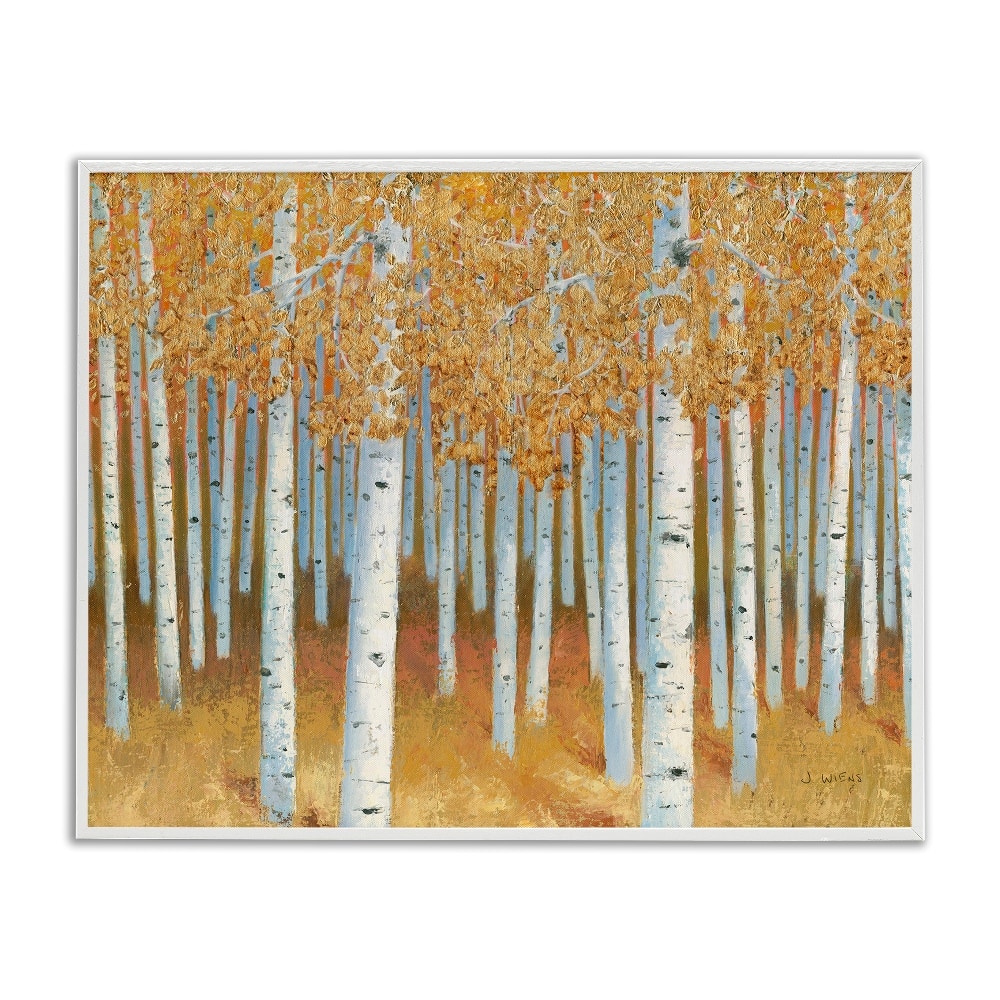 Stupell Industries Autumn Leaves Birch Tree Landscape Rustic Forest Framed Giclee Art