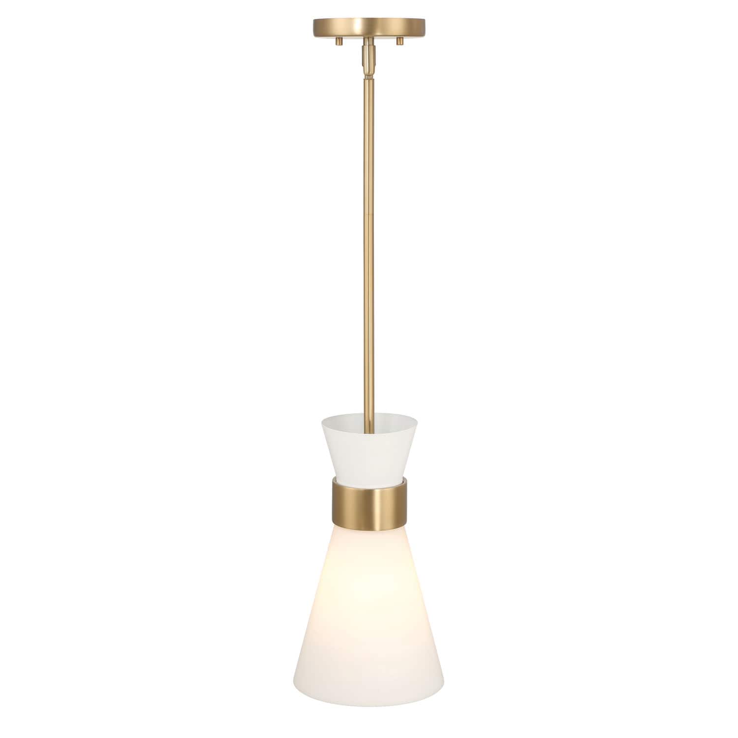 Hello Honey® Kit White & Gold Modern Minimalist Tapered Opal Glass & Metal Ceiling Light