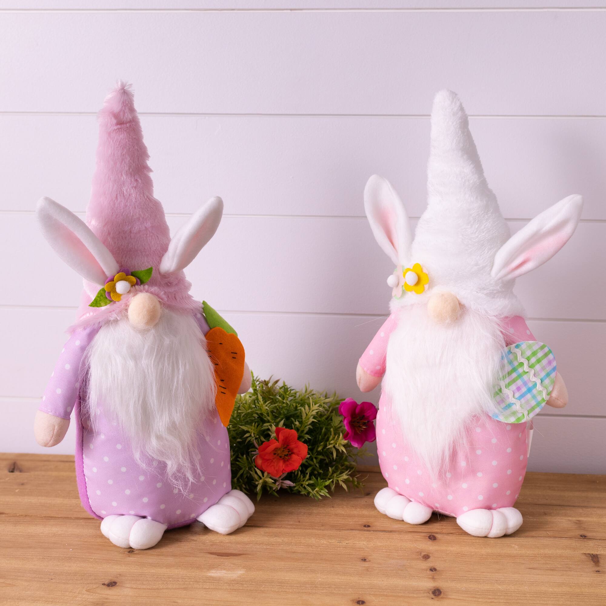 18" Plush Easter Bunny Gnome Shelf Sitter, 2ct.