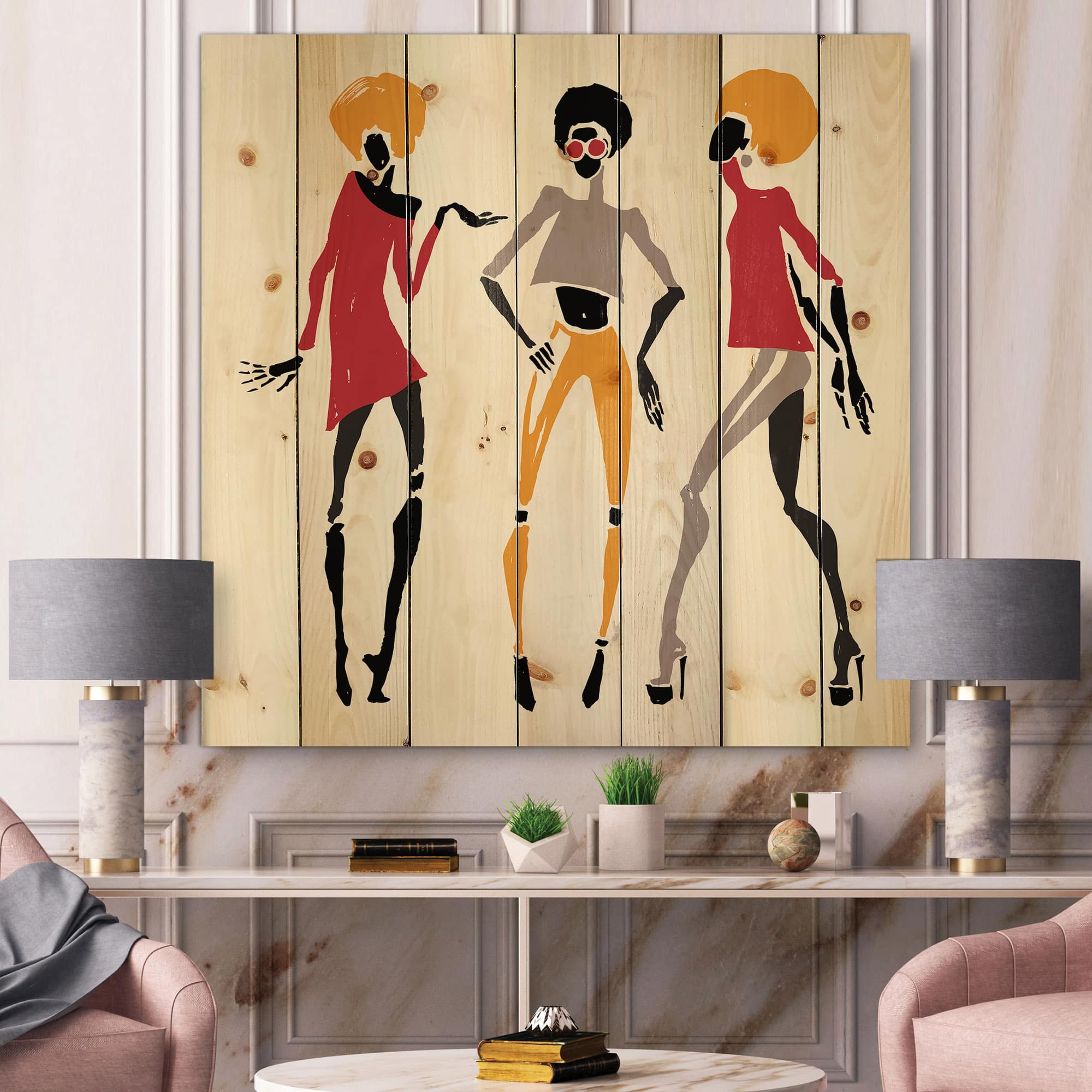 Designart - African American Women Silhouettes I - Modern Print on Natural Pine Wood