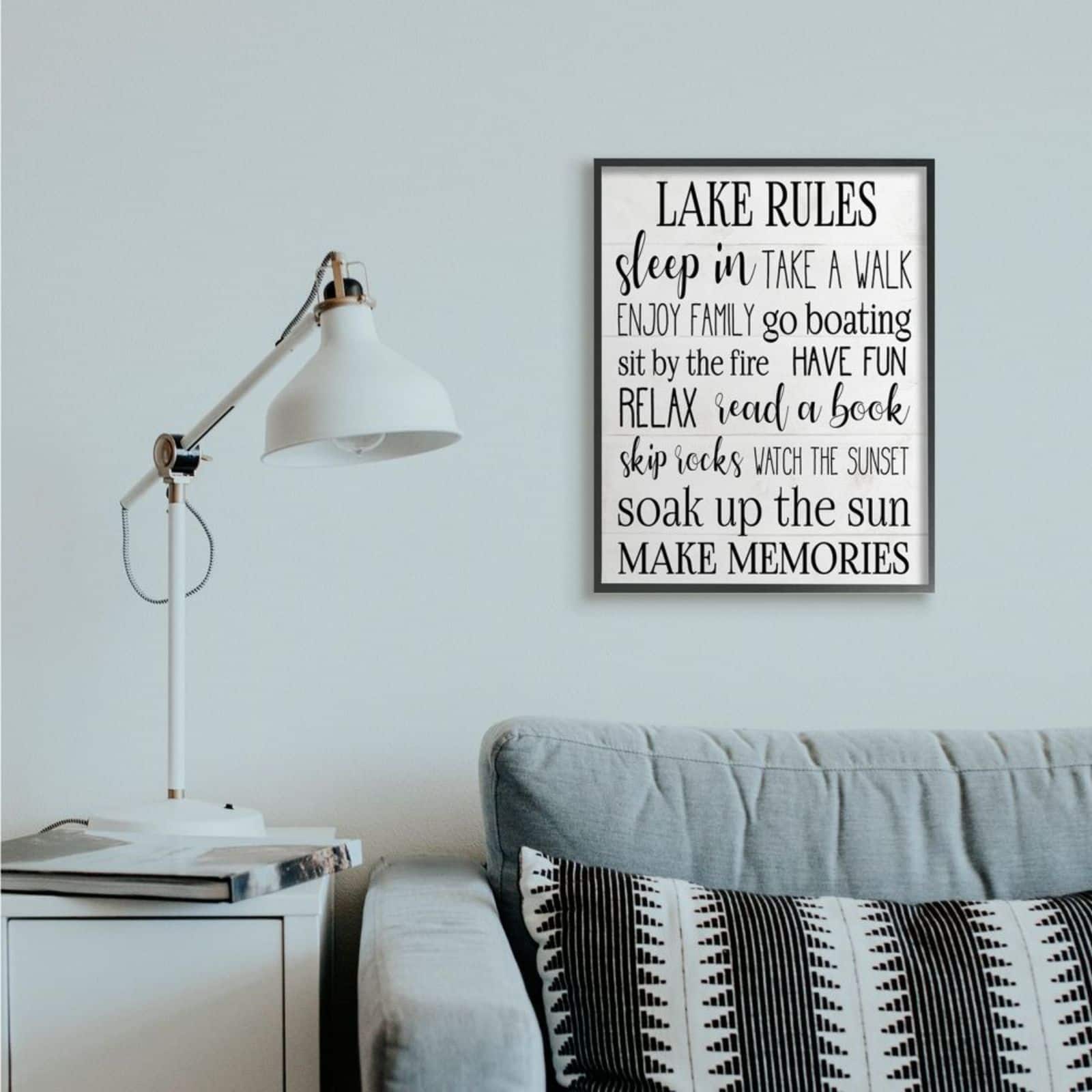 Stupell Industries Lake Rules Wall Art in Black Frame