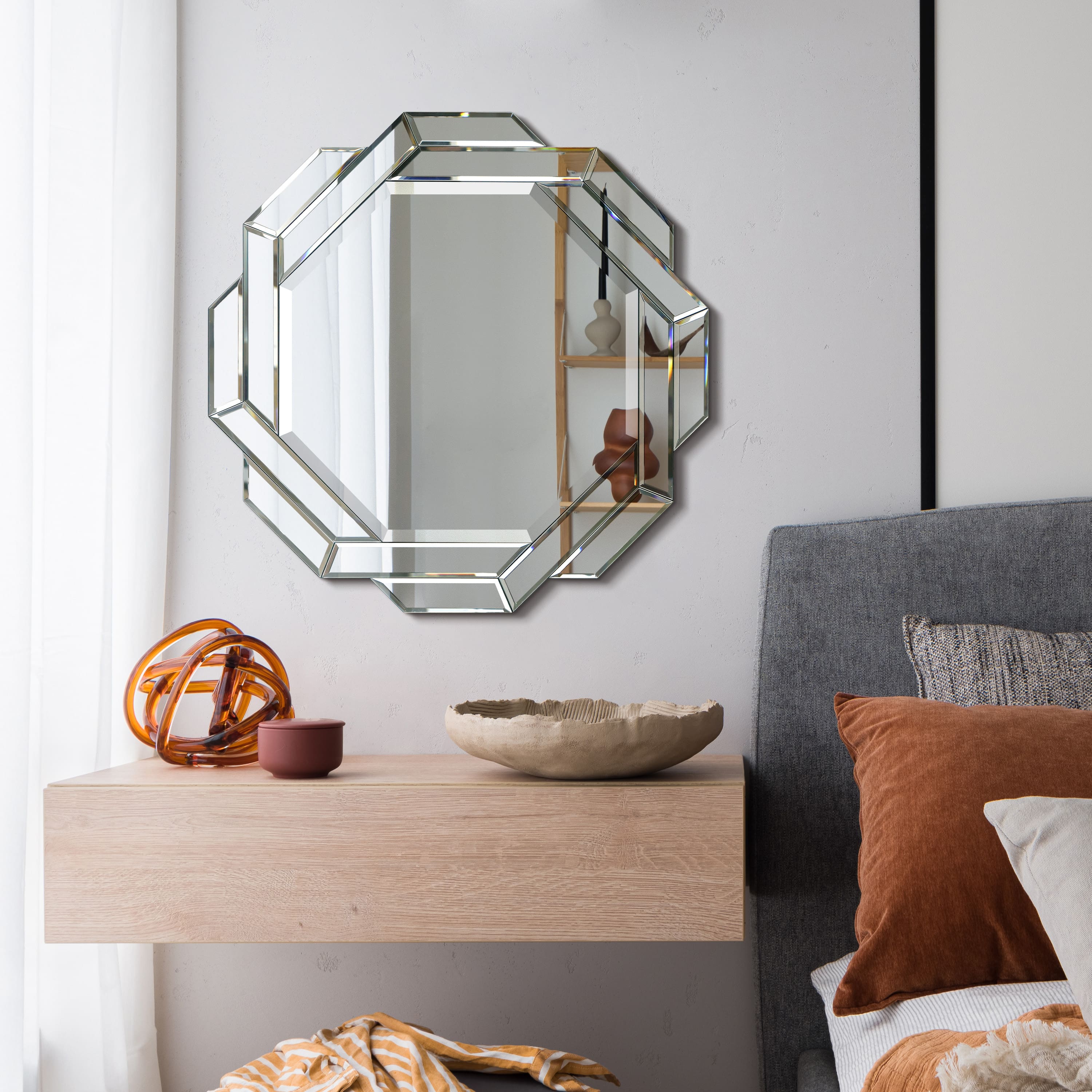 Empire Art Direct Interlaced Round Beveled Framed Wall Mirror