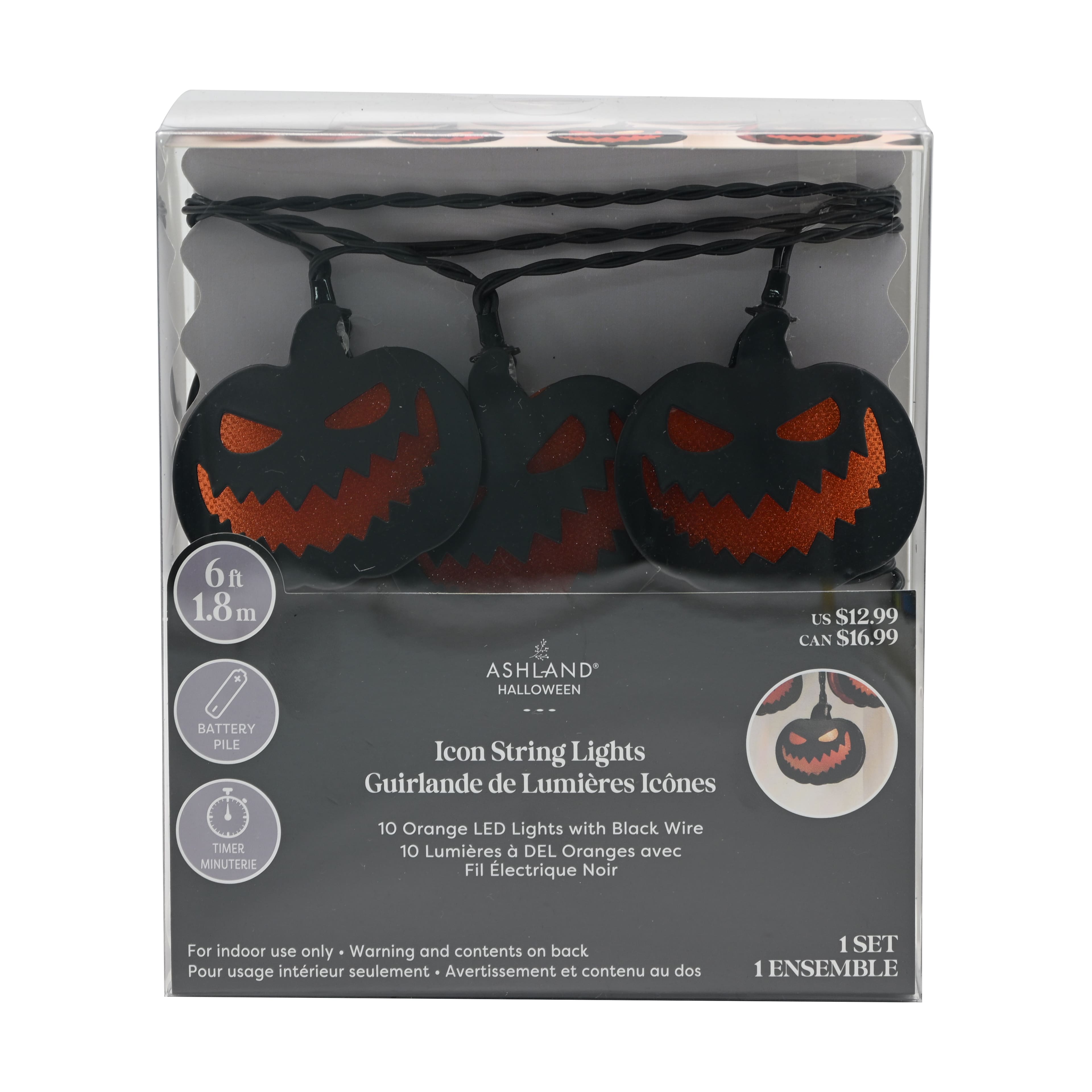 10ct. Black Jack-o'-Lanterns Icon LED String Lights by Ashland®