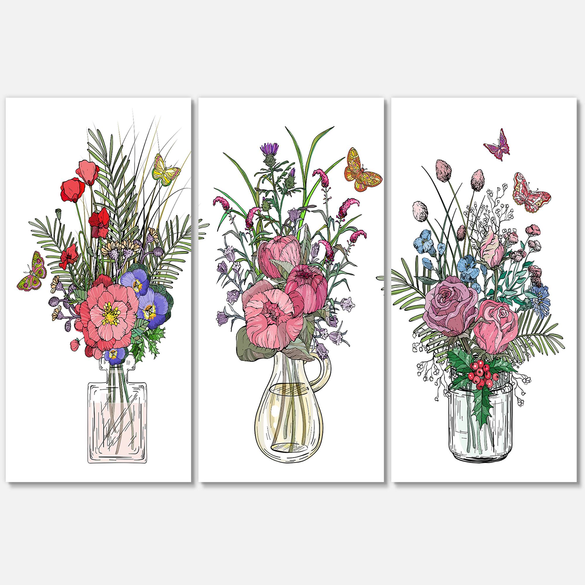 Designart - Bouquets Of Wildflowers In Transparent Vases II