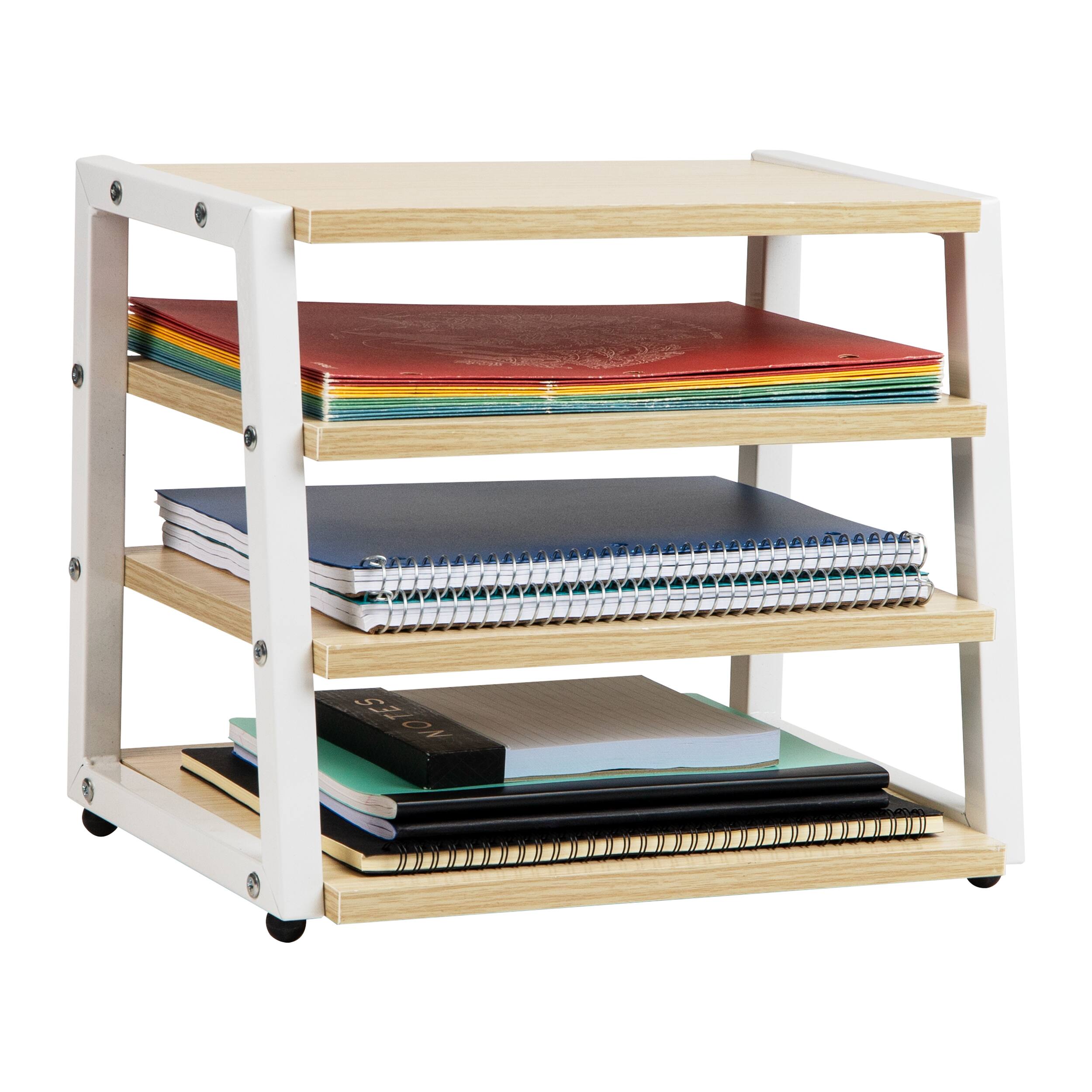 Mind Reader 4-Tier Desk Organizer, File Storage, Documents, Office, Metal, MDF, White